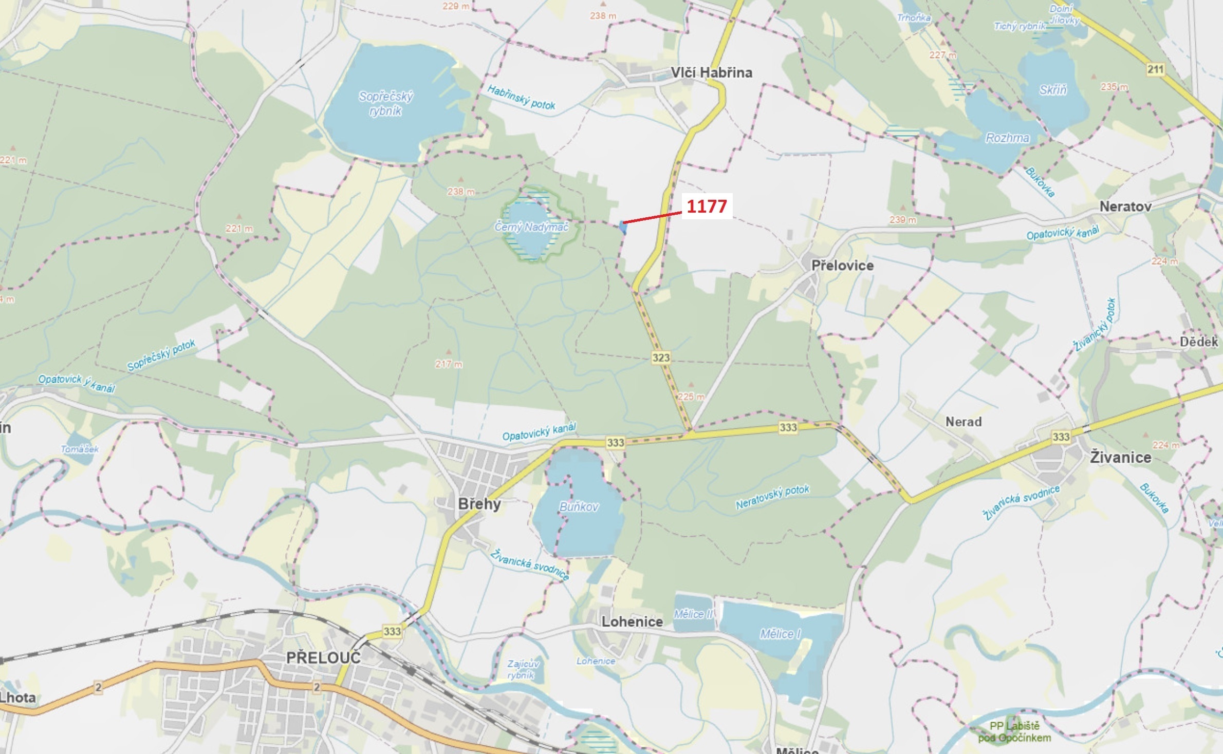 Lesní pozemek o výměře 4658 m2, podíl 1/1, katastrální území Vlčí Habřina, obec Vlčí Habřina, obec s