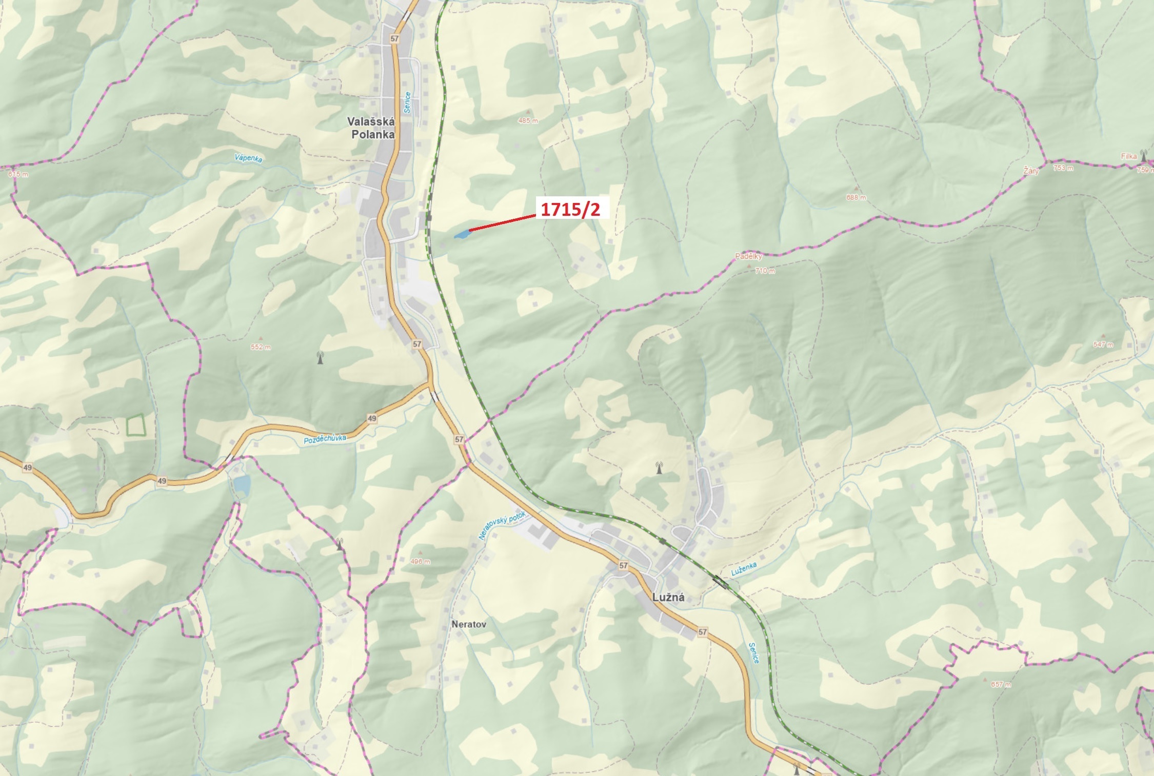 Lesní pozemek o výměře 2632 m2, podíl 1/1, katastrální území Valašská Polanka, obec Valašská Polanka