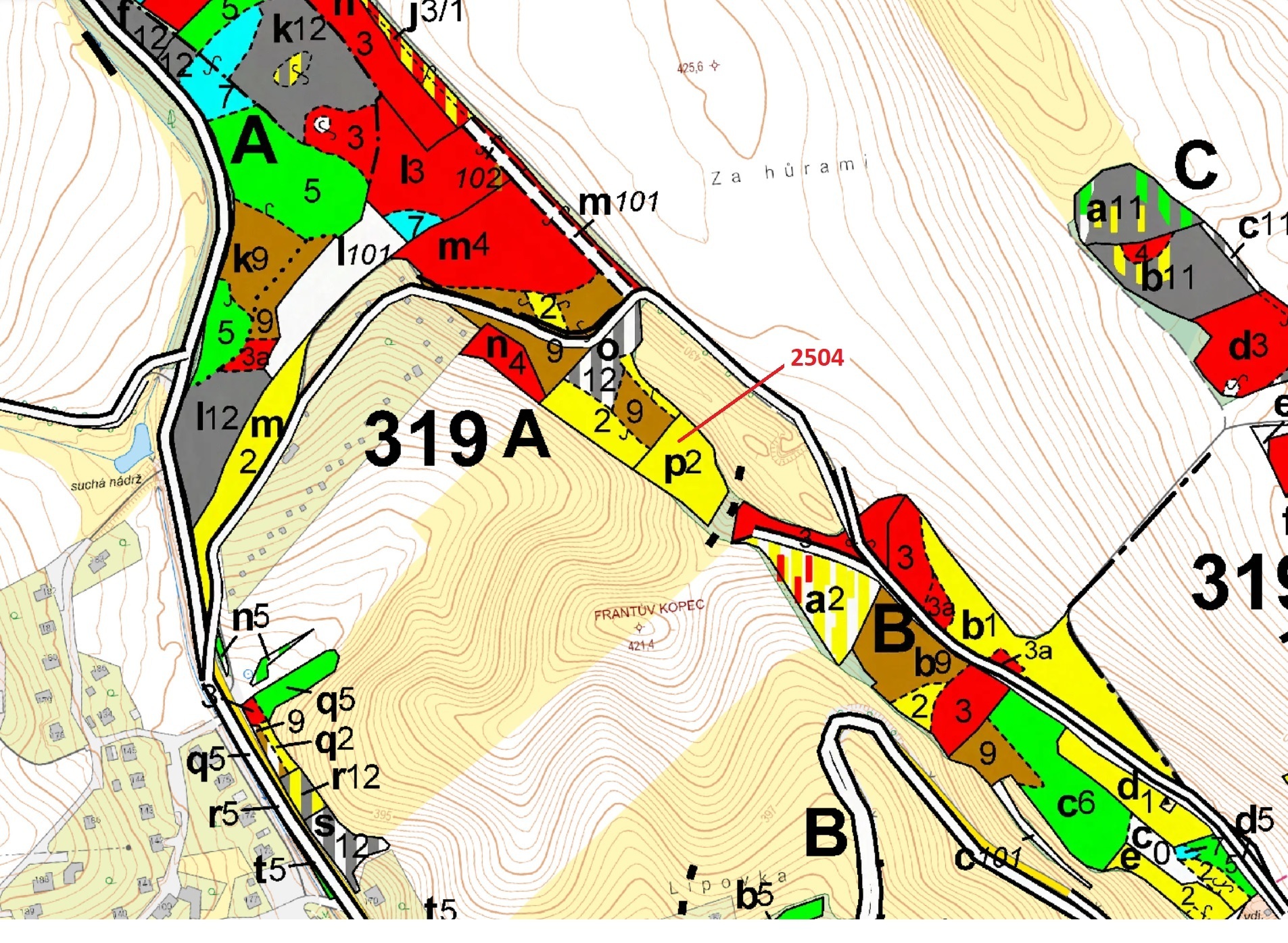 Lesní pozemek o výměře 3497 m2, podíl 1/1, katastrální území Písečná u Žamberka, obec Písečná, obec 