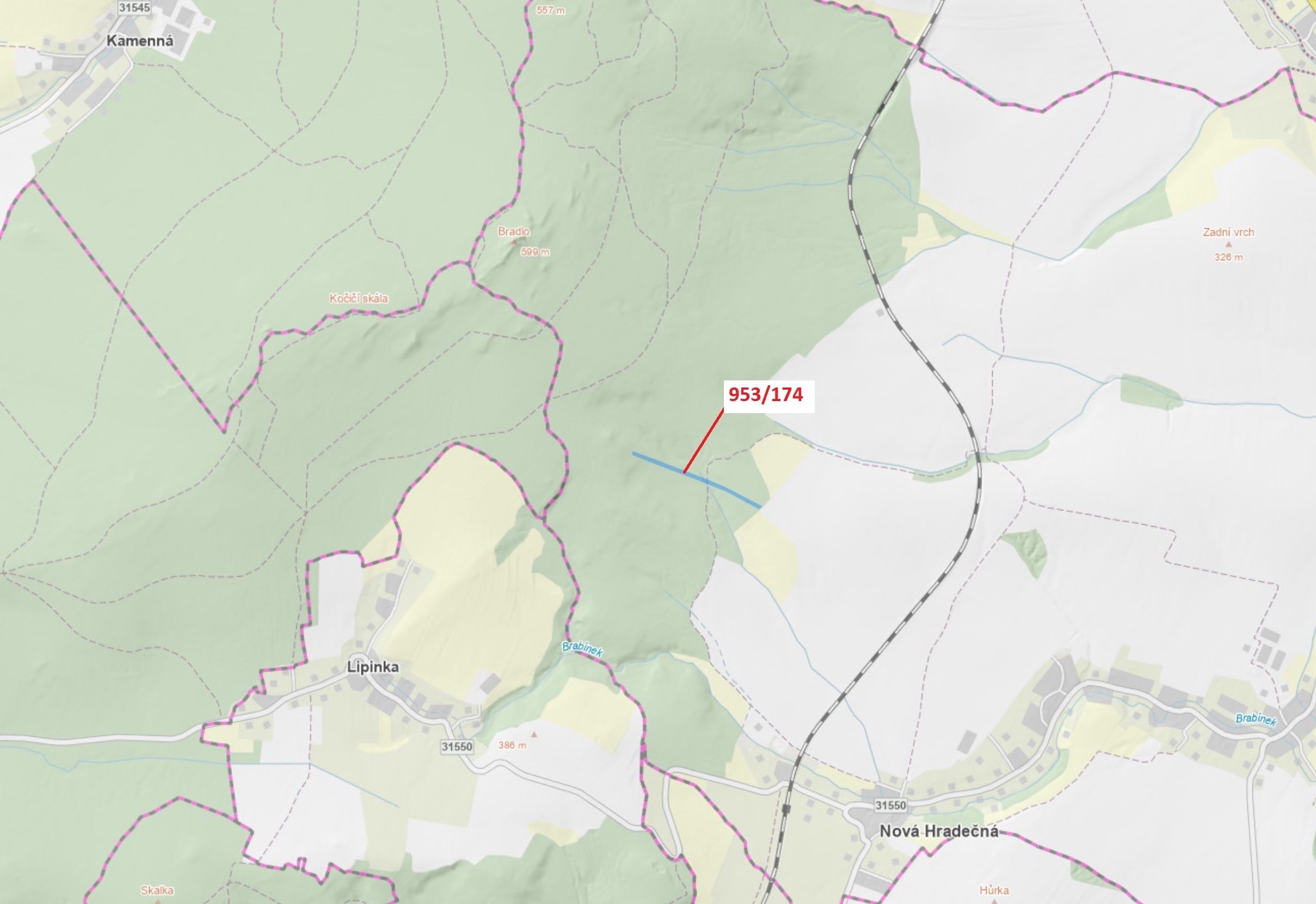 Lesní pozemek o výměře 6275 m2, podíl 1/1, katastrální území Nová Hradečná, obec Nová Hradečná, obec