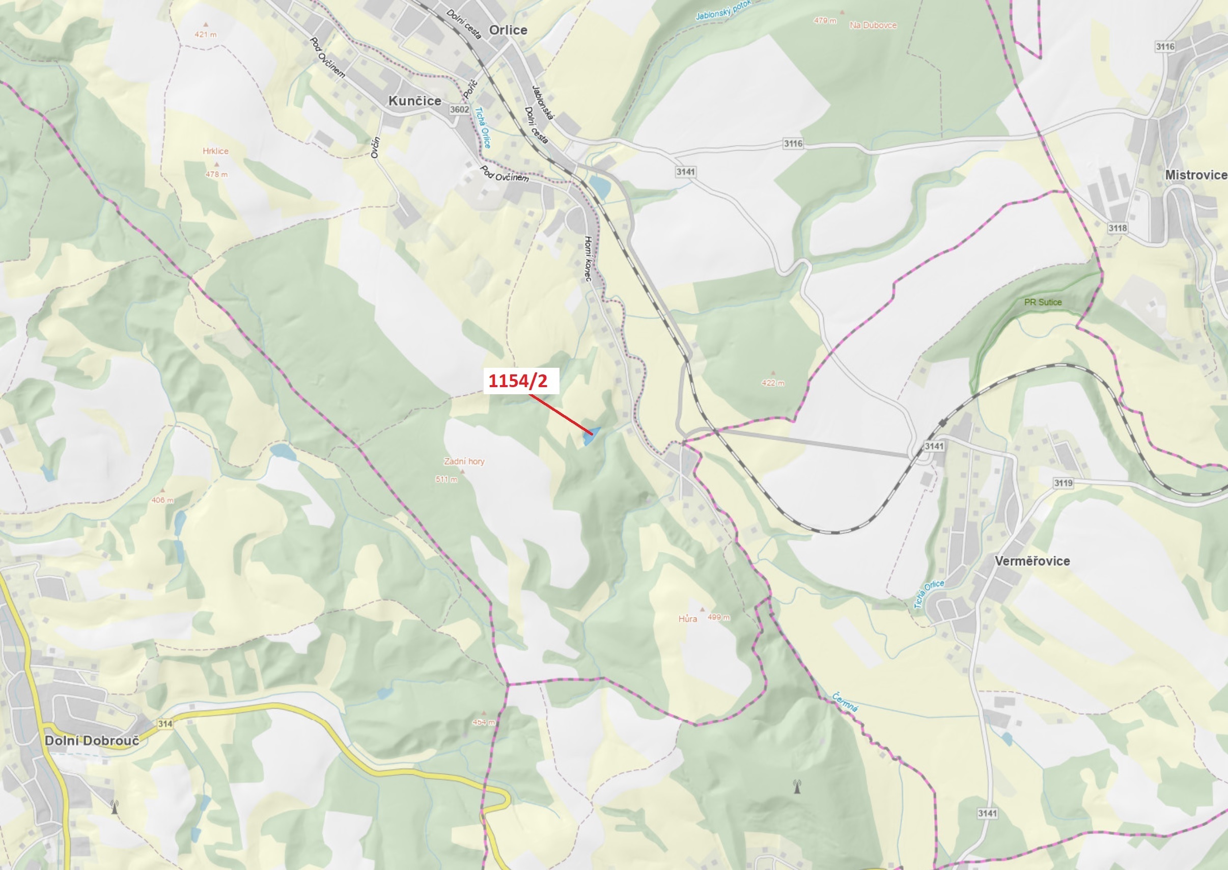 Lesní pozemek o výměře 3699 m2, podíl 1/1, katastrální území Kunčice u Letohradu, obec Letohrad, obe