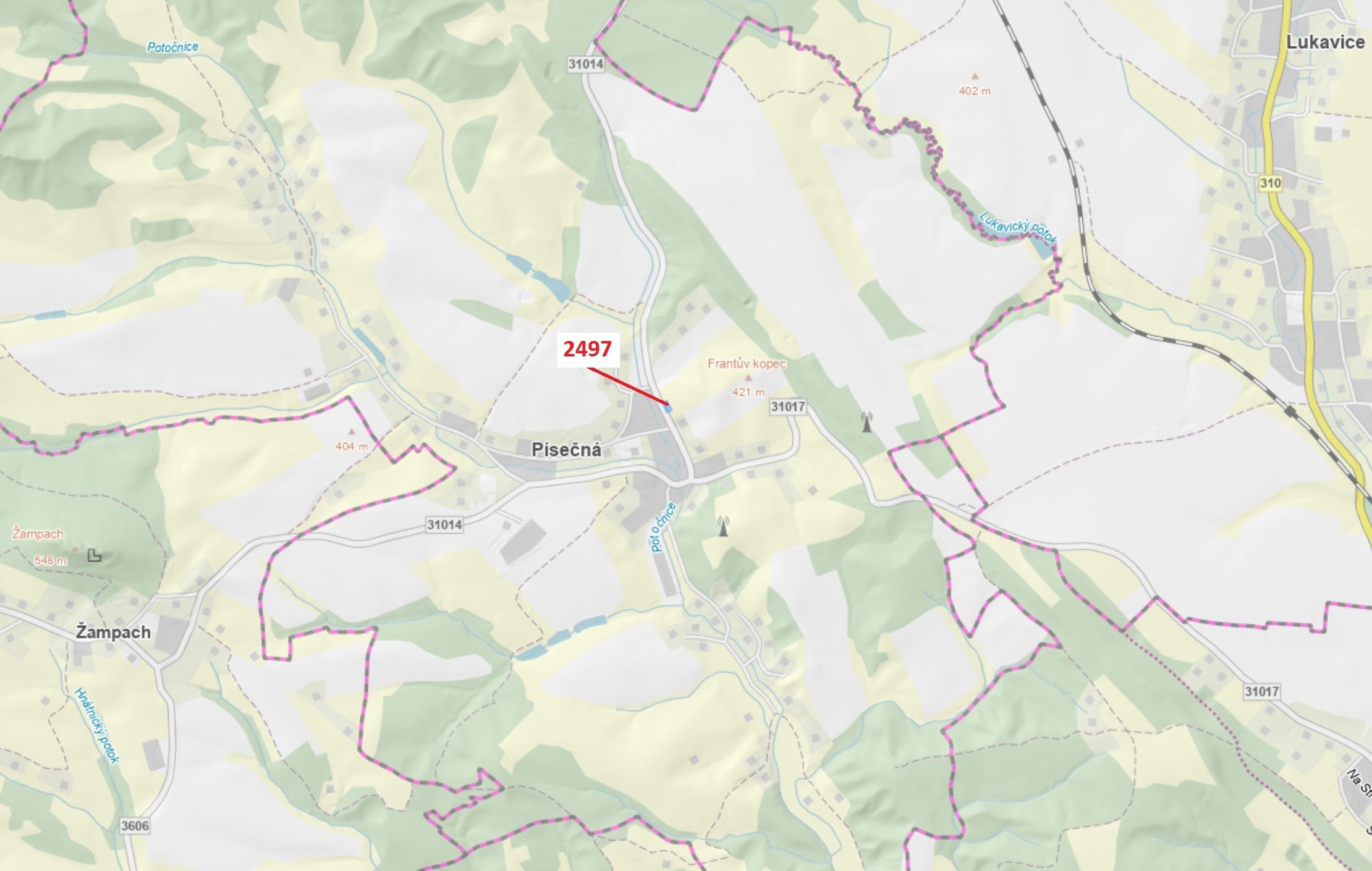 Lesní pozemek o výměře 797 m2, podíl 1/1, katastrální území Písečná u Žamberka, obec Písečná, obec s