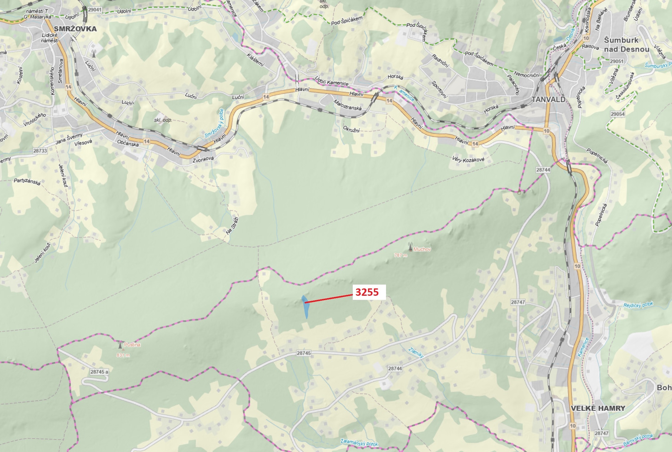 Lesní pozemek o výměře 6125 m2, podíl 1/1, katastrální území Velké Hamry, obec Velké Hamry, obec s r