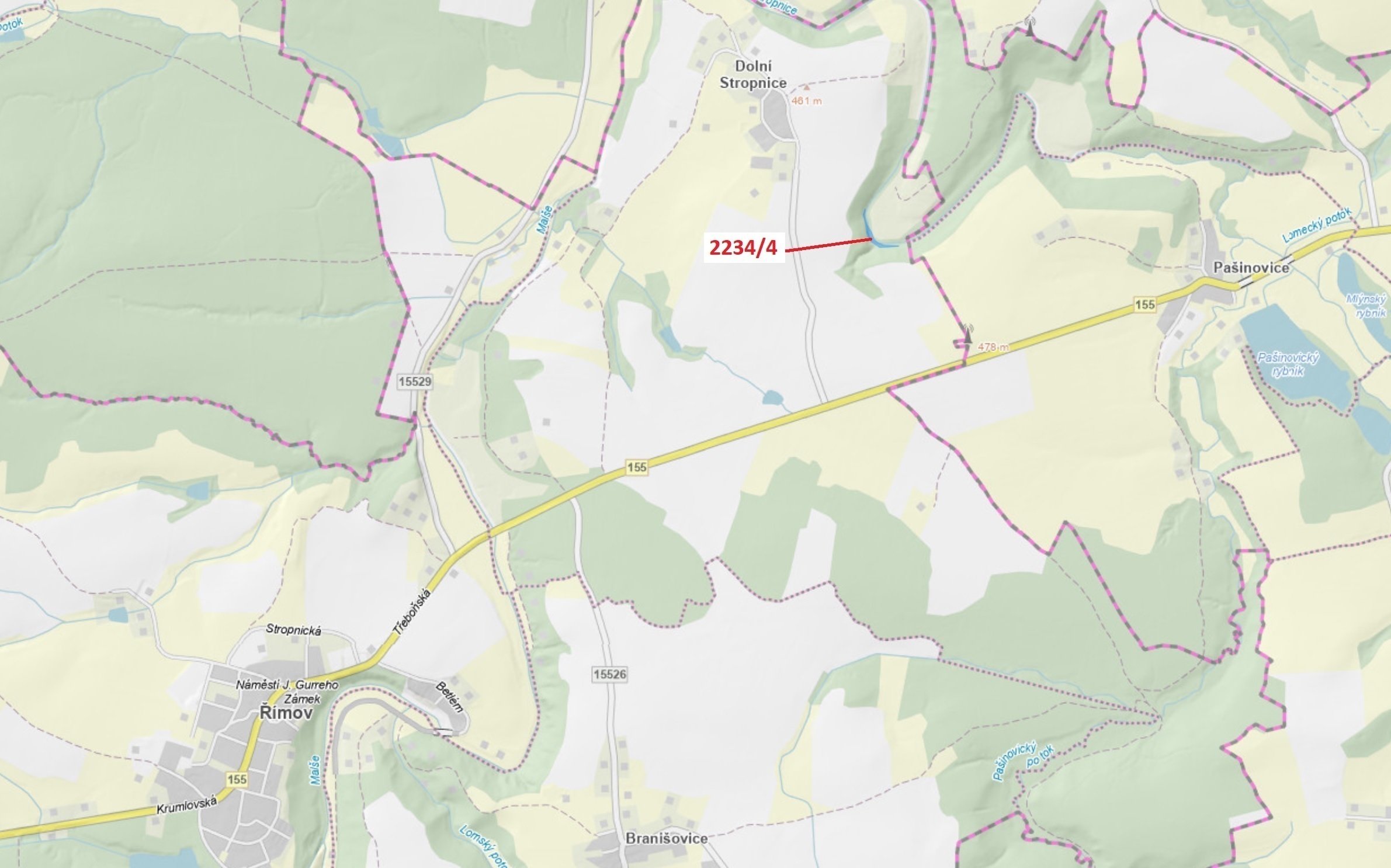 Vodní plocha o výměře 1687 m2, podíl 1/1, katastrální území Dolní Stropnice, obec Římov, obec s rozš