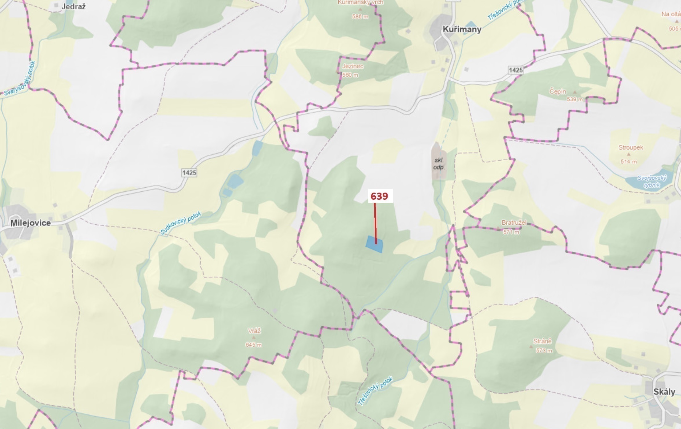 Lesní pozemek o výměře 8912 m2, podíl 1/1, katastrální území Kuřimany, obec Kuřimany, obec s rozšíře