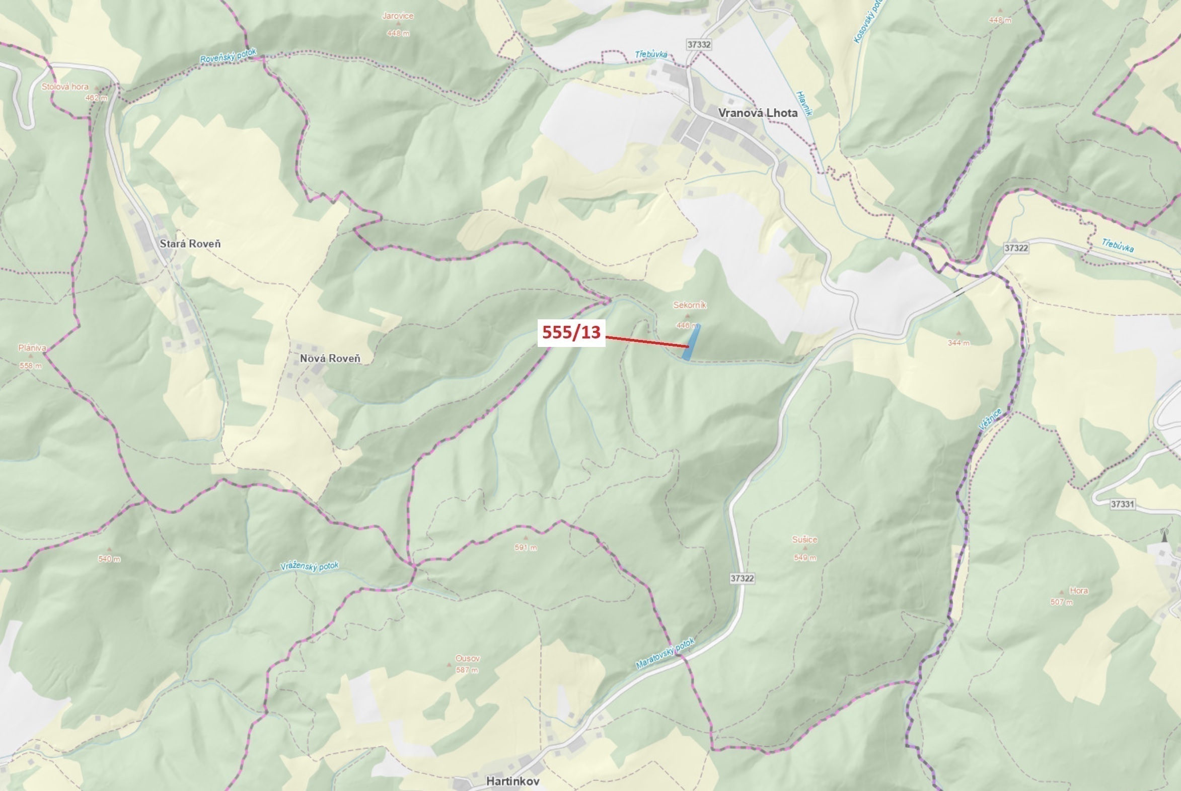 Lesní pozemek o výměře 5 798 m2, podíl 1/1, katastrální území Vranová Lhota, obec Vranová Lhota, obe