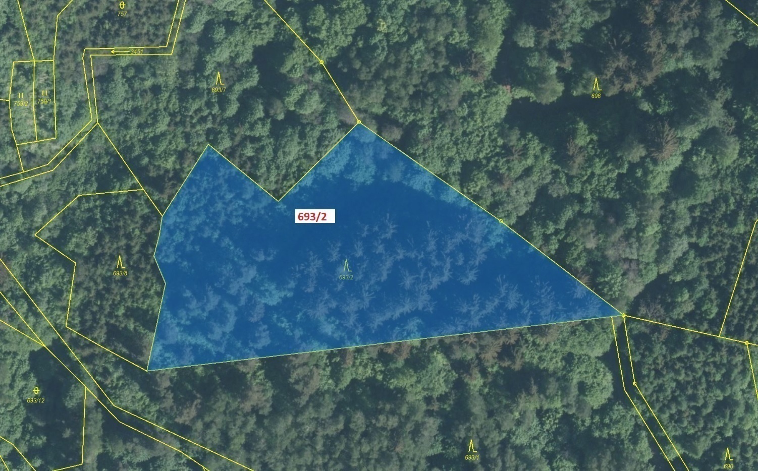 Lesní pozemek o výměře 7364 m2, podíl 1/1, katastrální území Lačnov, obec Lačnov, obec s rozšířenou 