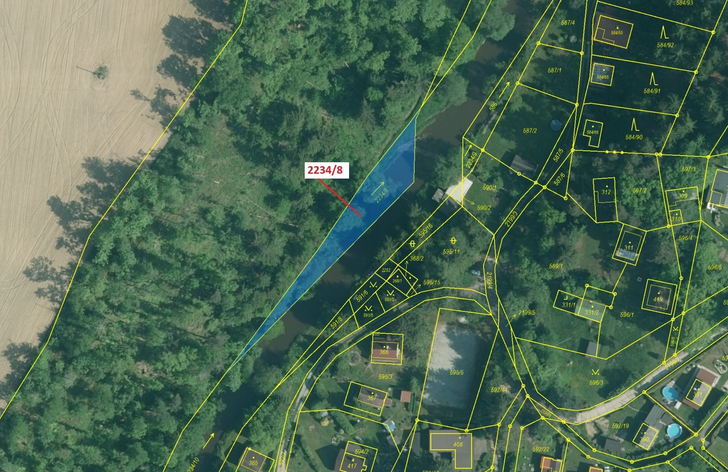 Vodní plocha o výměře 682 m2, podíl 1/1, katastrální území Dolní Stropnice, obec Římov, obec s rozší