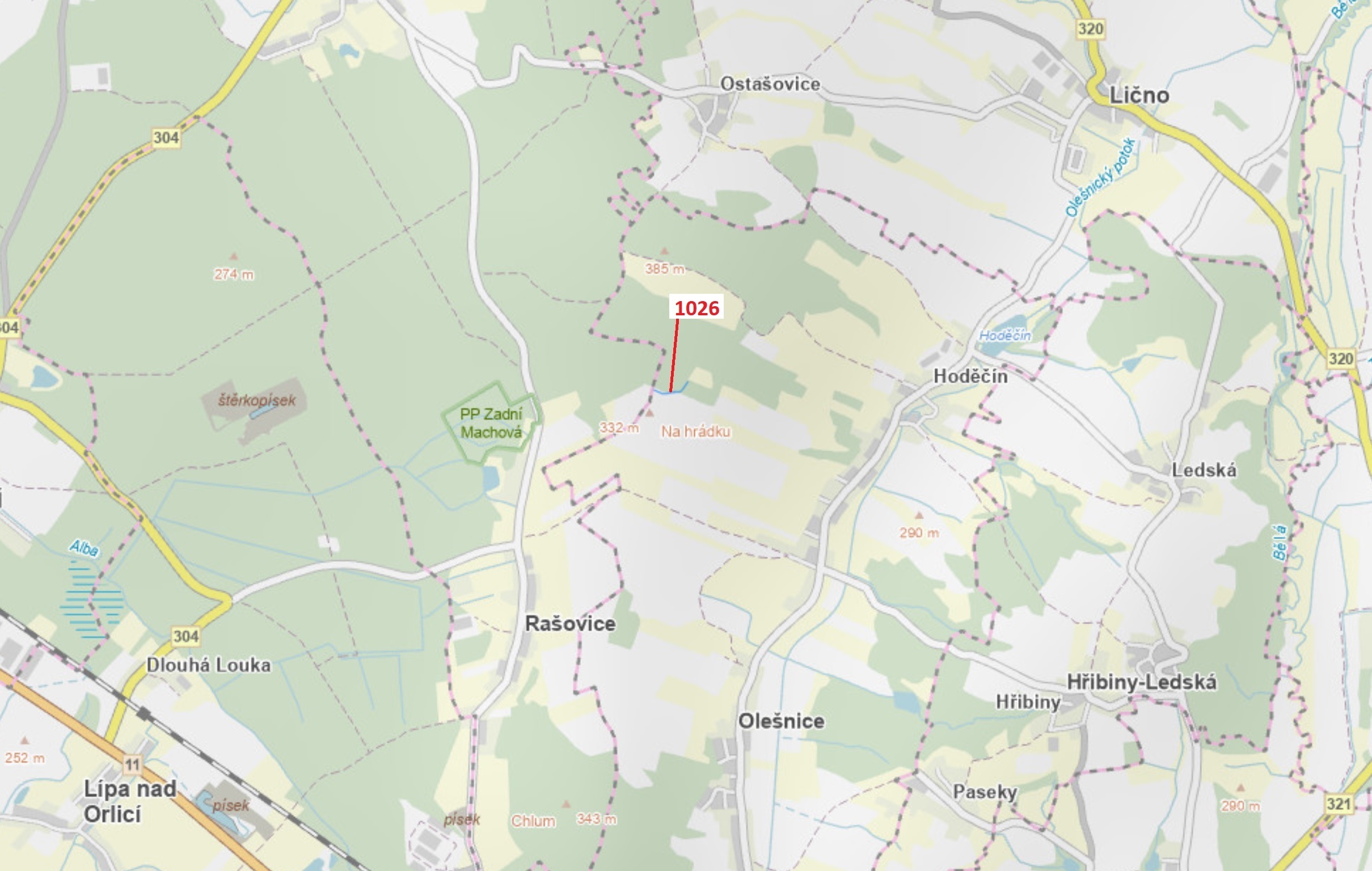 Ostatní plocha o výměře 1135 m2, podíl 1/1, katastrální území Olešnice u Rychnova nad Kněžnou, obec 