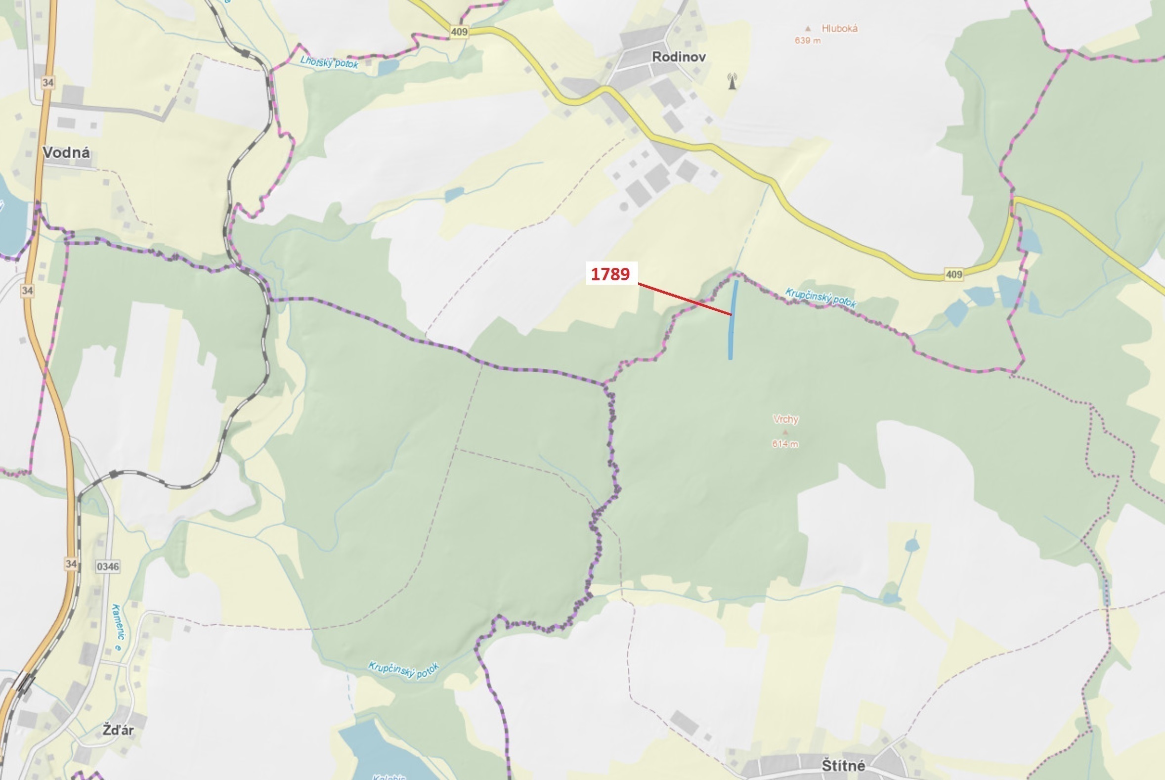 Lesní pozemek o výměře 5 036 m2, podíl 1/1, katastrální území Štítné, obec Žirovnice, obec s rozšíře