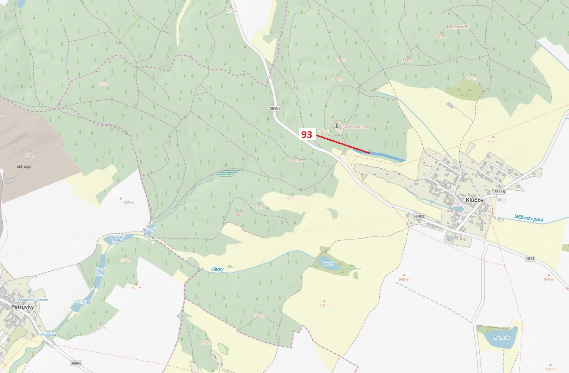 Lesní pozemek o výměře 3316 m2, podíl 1/1, katastrální území Klučov, obec Klučov, obec s rozšířenou 