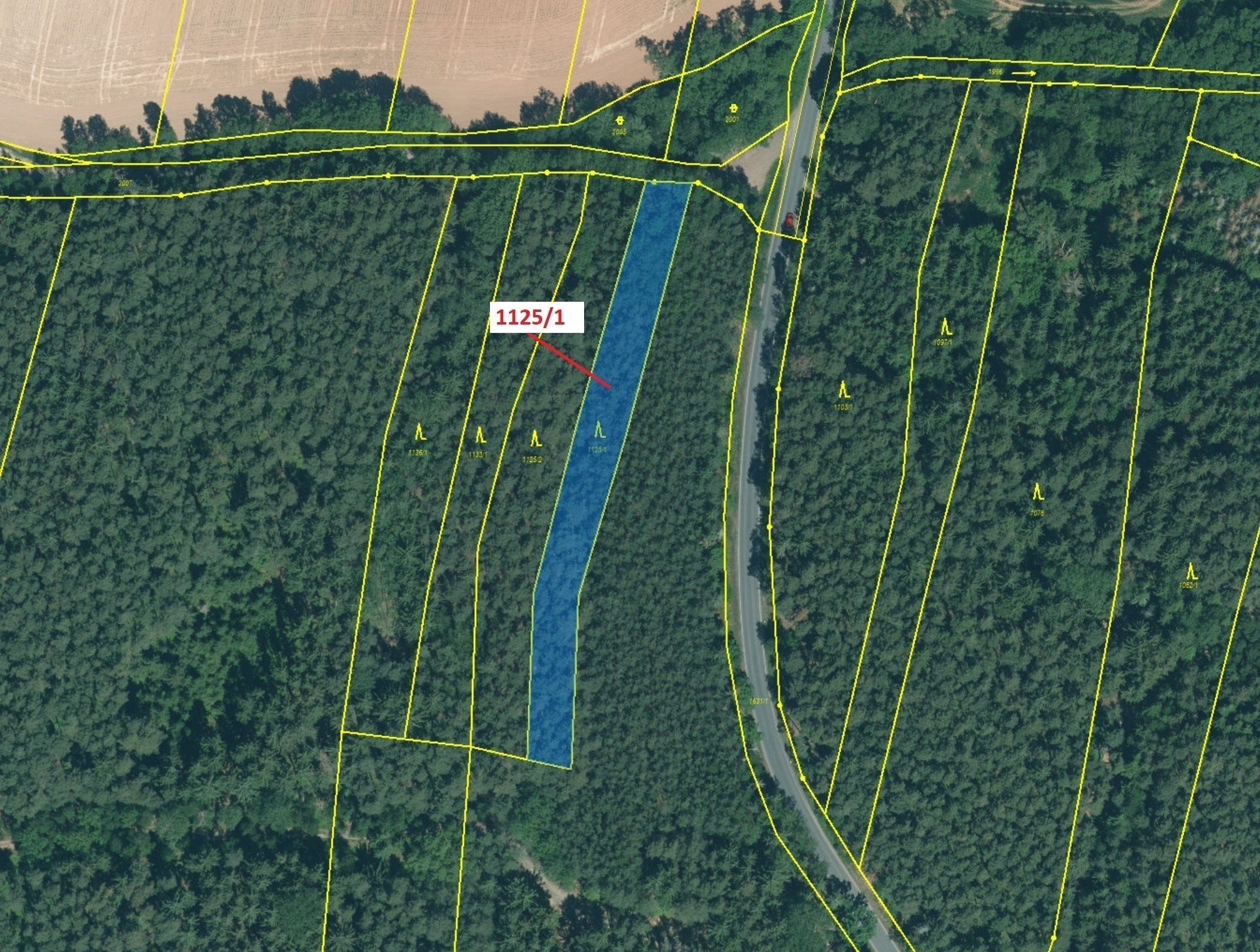 Lesní pozemek o výměře 1 988 m2, podíl 1/1, katastrální území Stvolny, obec Manětín, obec s rozšířen