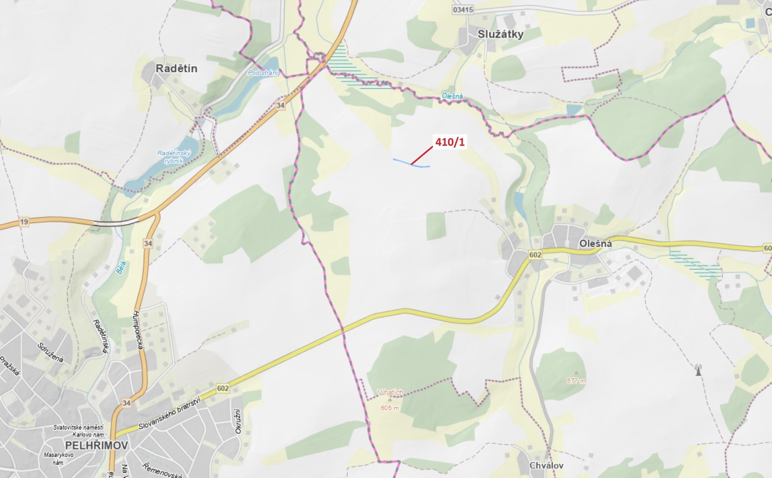 Ostatní plocha o výměře 783 m2, podíl 1/1, katastrální území Olešná u Pelhřimova, obec Olešná, obec 