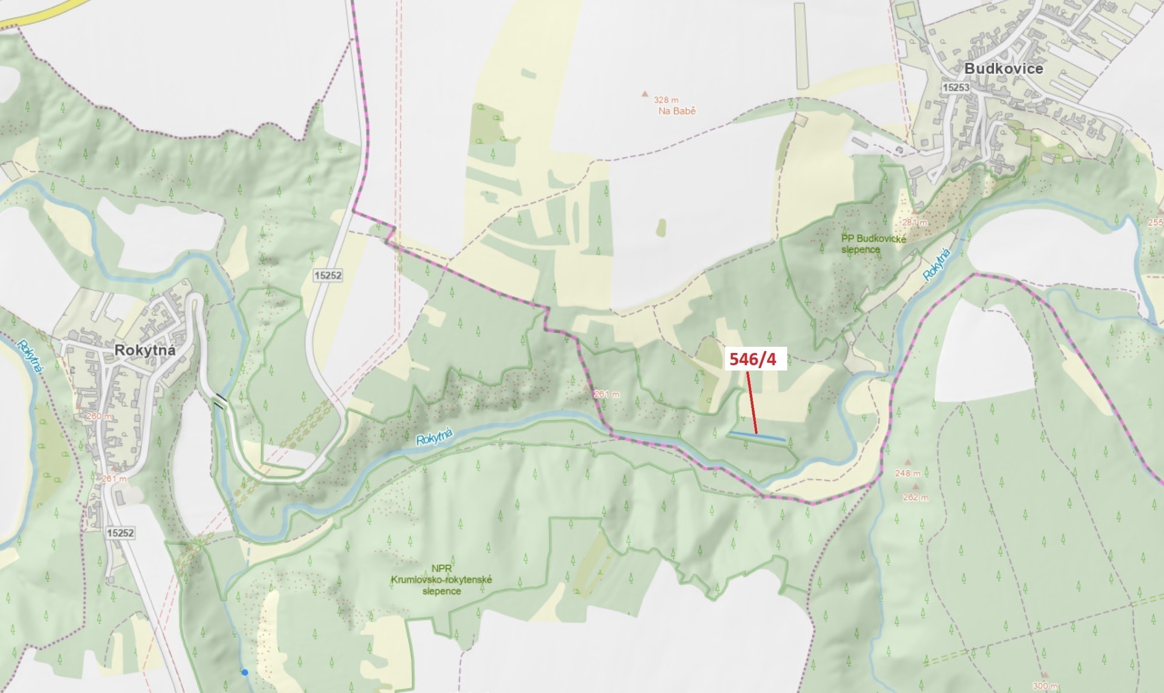Lesní pozemek o výměře 507 m2, podíl 1/1, katastrální území Budkovice, obec Ivančice, obec s rozšíře