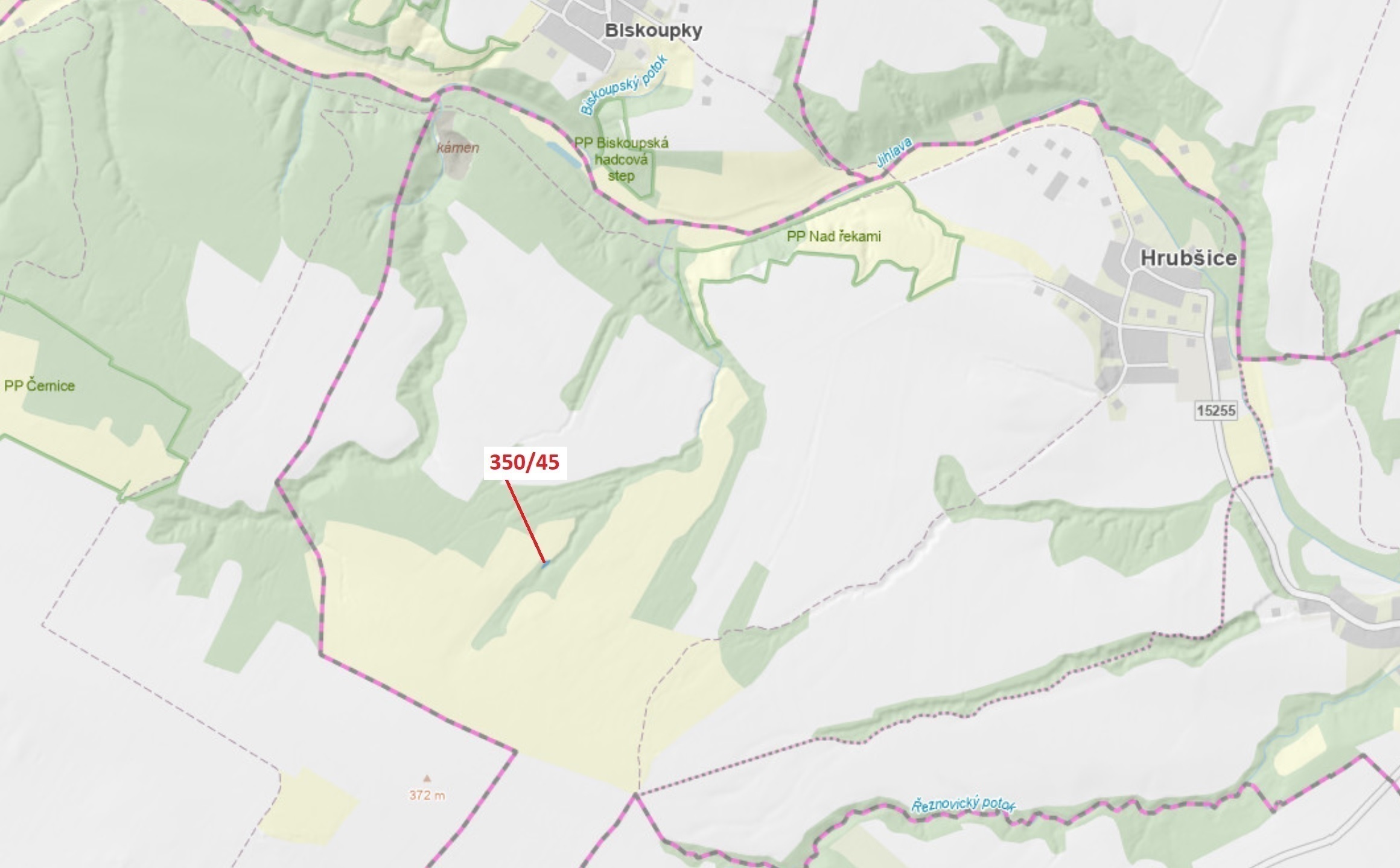 Lesní pozemek o výměře 183 m2, podíl 1/1, katastrální území Hrubšice, obec Ivančice, obec s rozšířen
