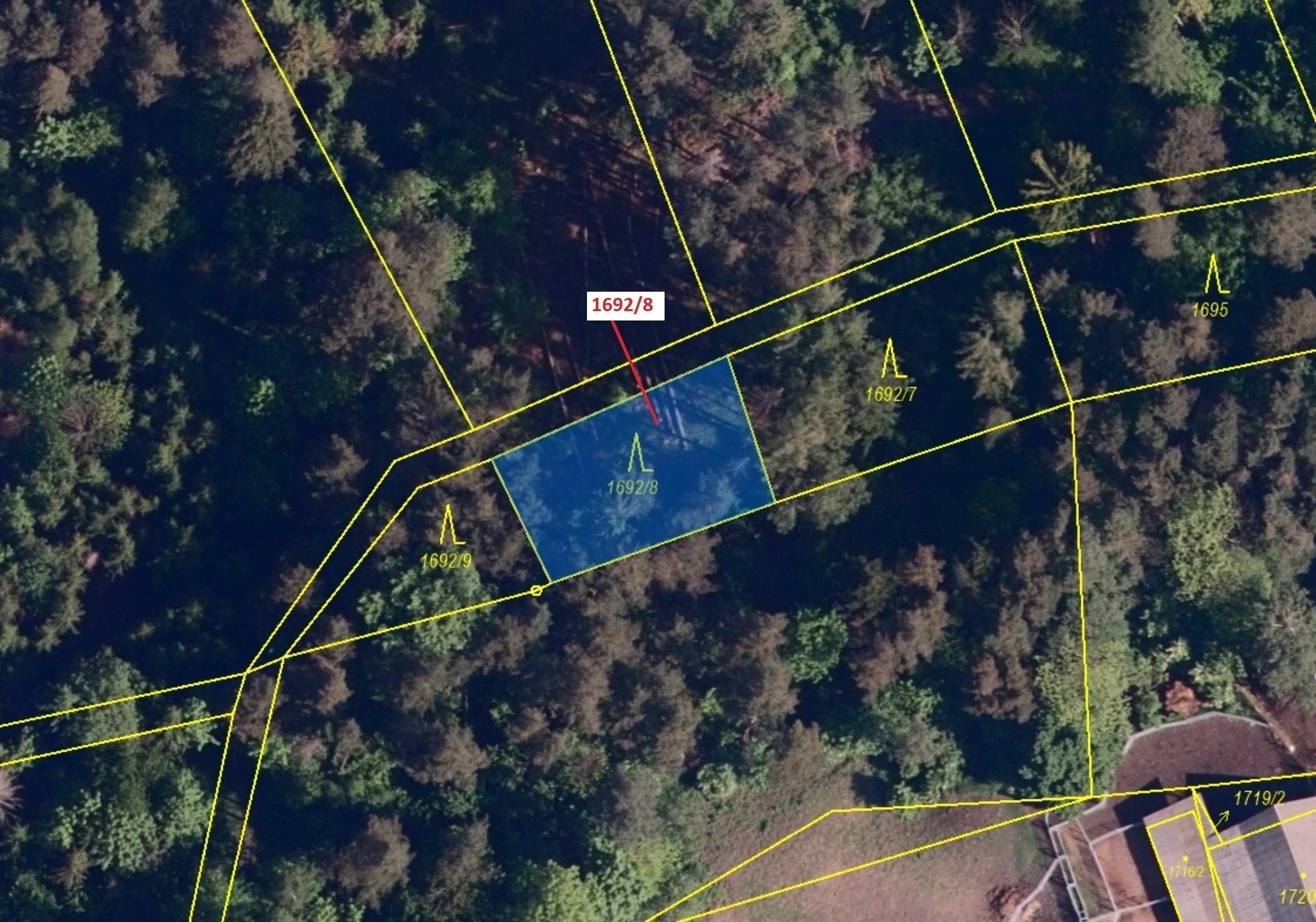 Lesní pozemek o výměře 409 m2, podíl 1/1, katastrální území Návsí, obec Návsí, obec s rozšířenou půs