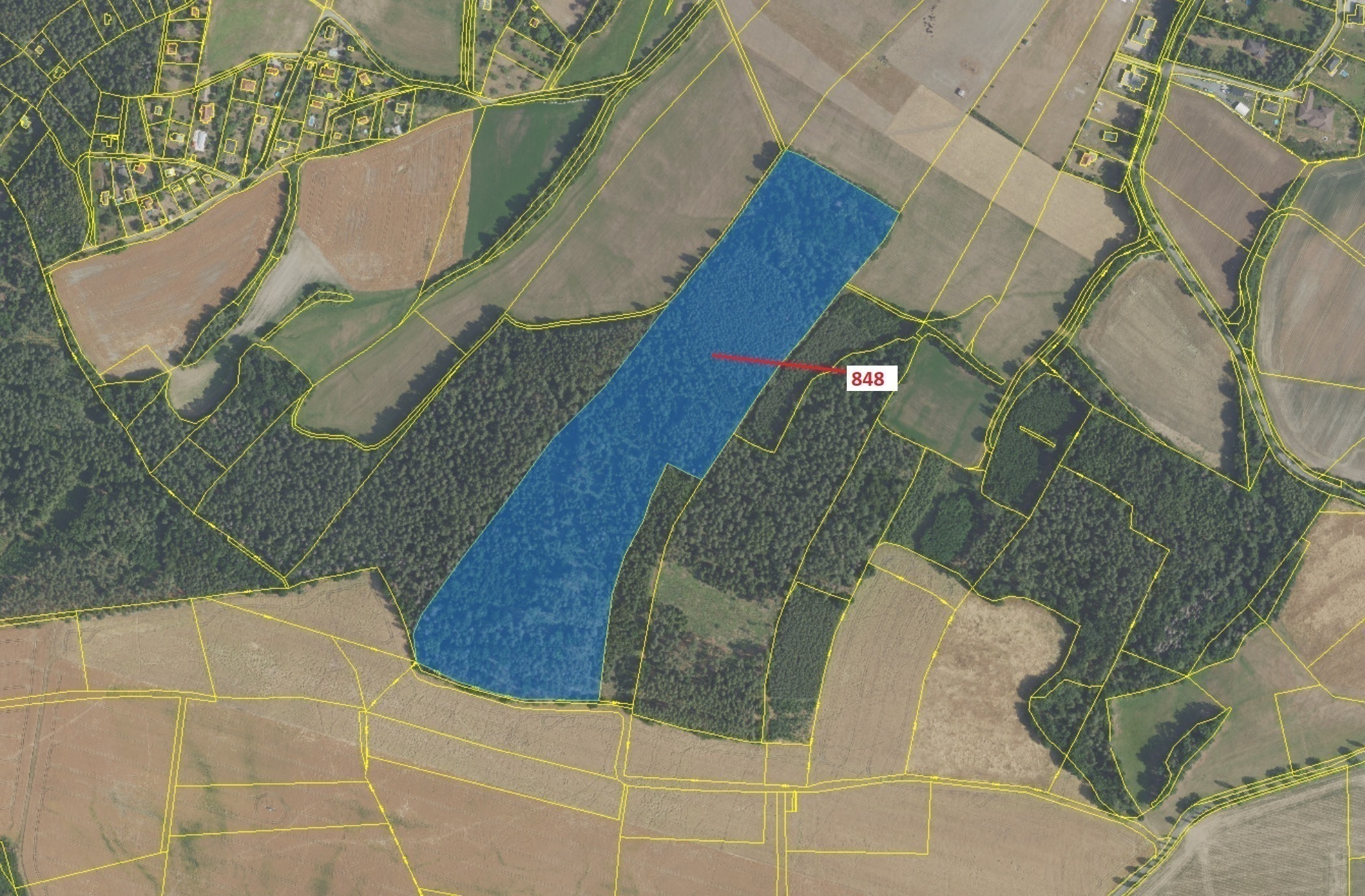 Lesní pozemek o výměře 81 658 m2, podíl 1/1, katastrální území Krámy, obec Nové Dvory, obec s rozšíř