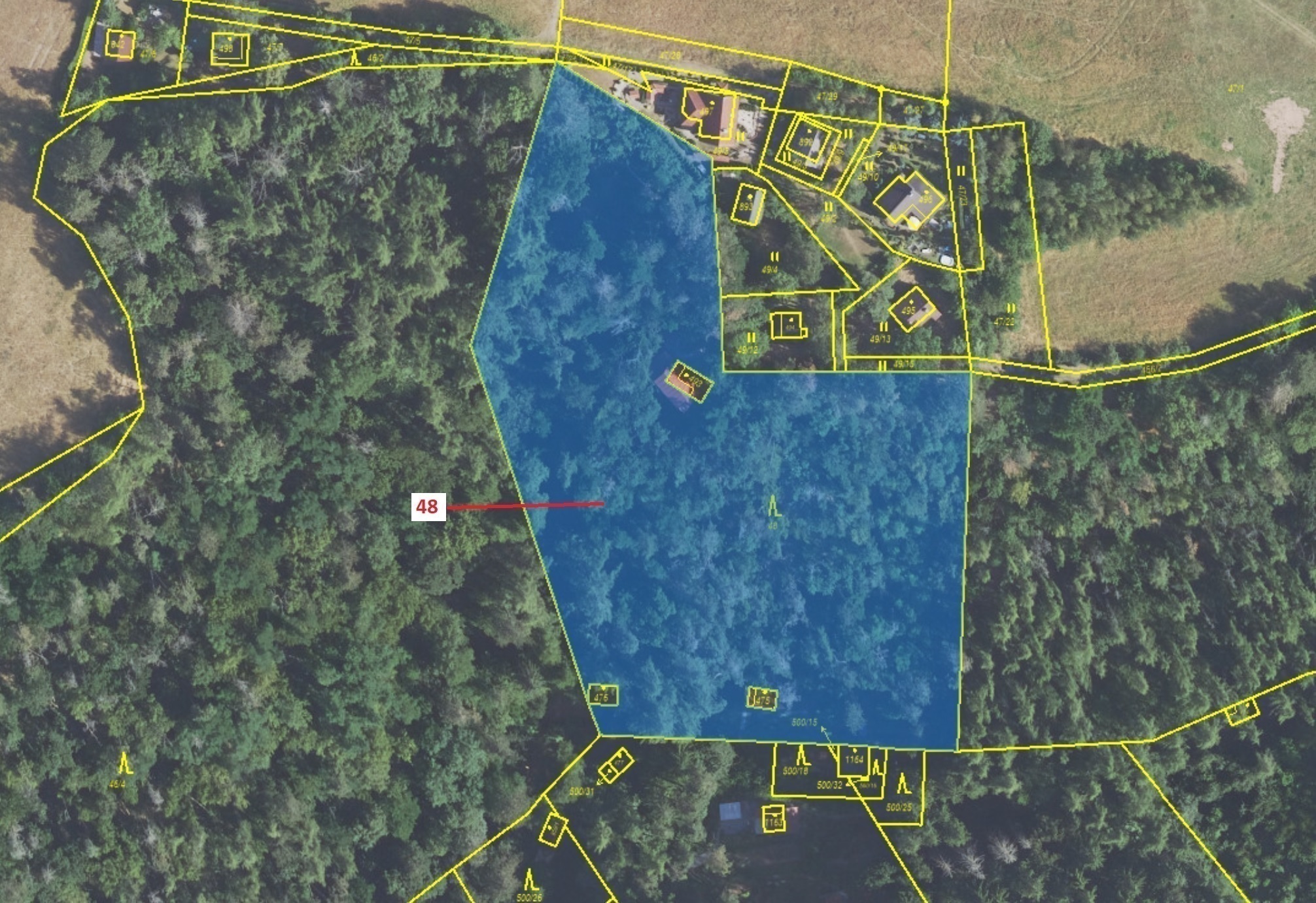 Lesní pozemek o výměře 8 962 m2, podíl 1/1, katastrální území Sýkořice, obec Sýkořice, obec s rozšíř