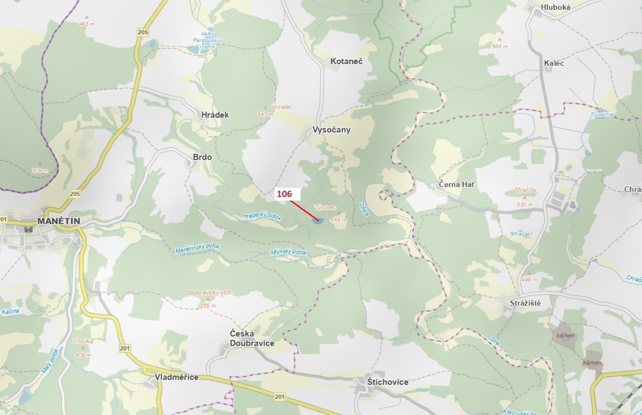 Lesní pozemek o výměře 9 333 m2, podíl 1/1, katastrální území Vysočany u Manětína, obec Manětín, obe