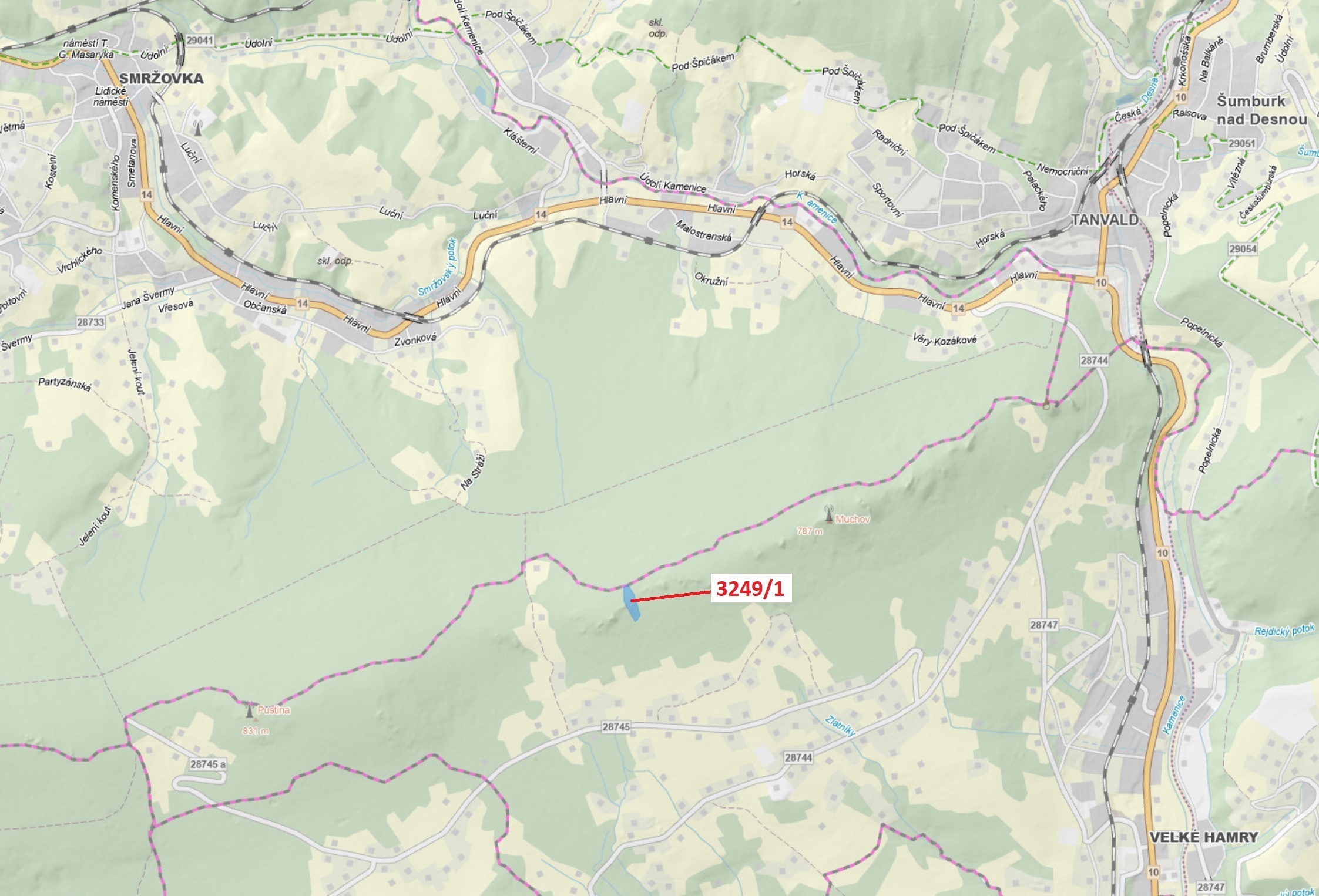 Lesní pozemek o výměře 5995 m2, podíl 1/1, katastrální území Velké Hamry, obec Velké Hamry, obec s r