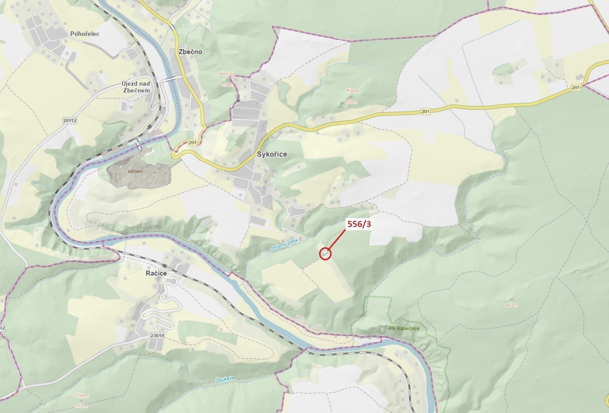 Lesní pozemek o výměře 326 m2, podíl 1/1, katastrální území Sýkořice, obec Sýkořice, obec s rozšířen