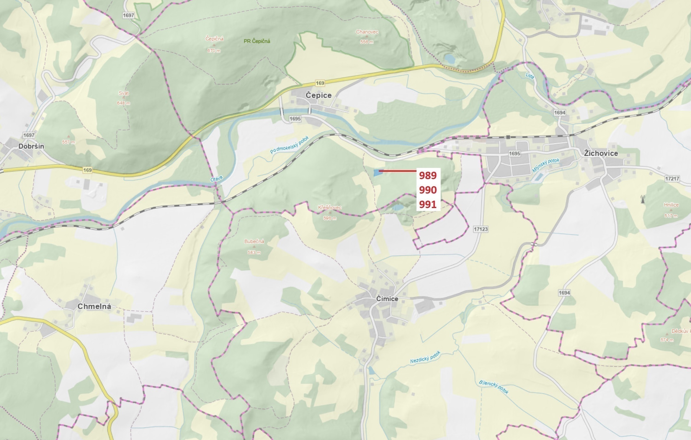 Lesní pozemky o výměře 4 276 m2, podíl 1/1, katastrální území Čepice, obec Rabí, obec s rozšířenou p