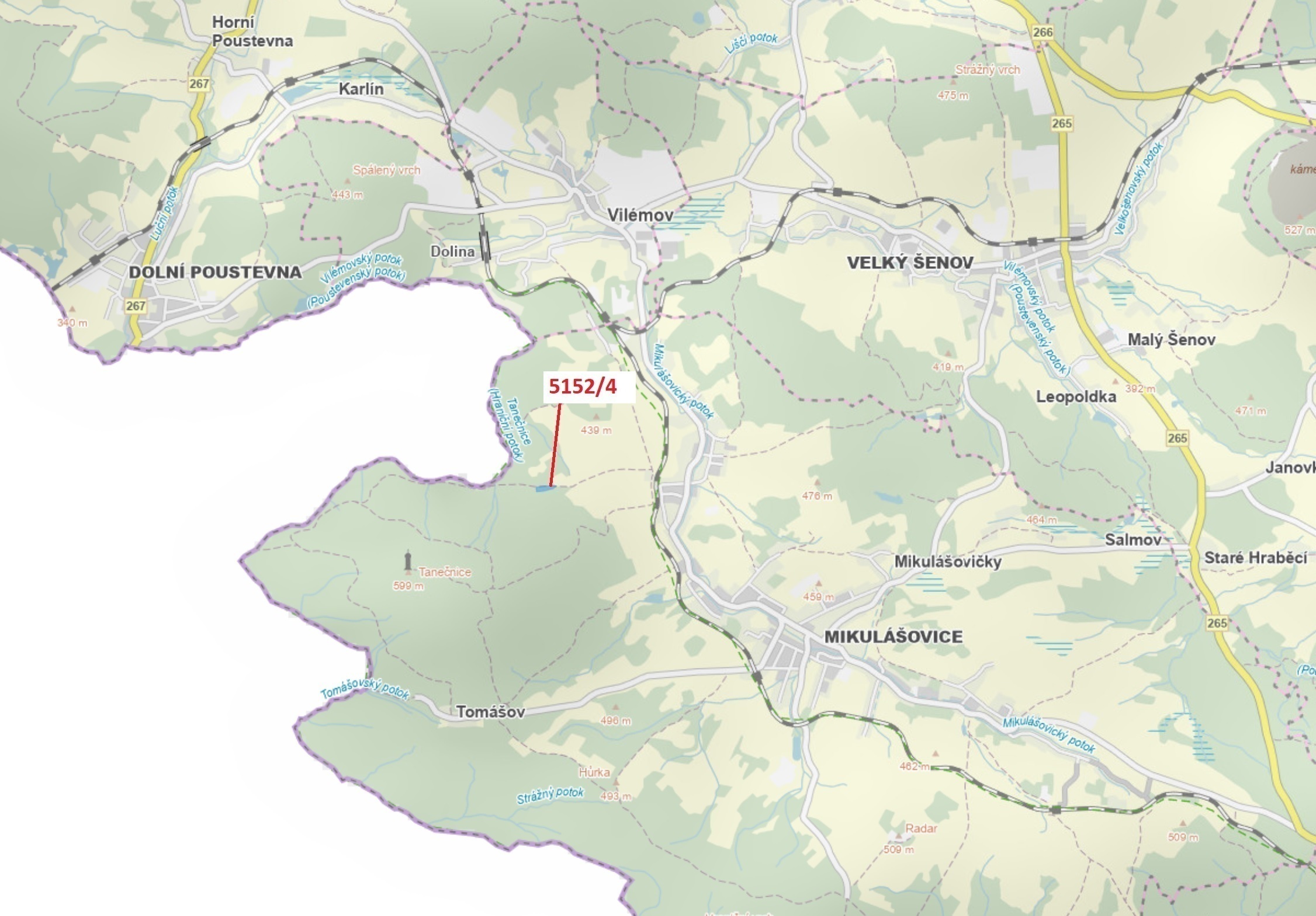 Lesní pozemek o výměře 3 638 m2, podíl 1/1, katastrální území Mikulášovice, obec Mikulášovice, obec 