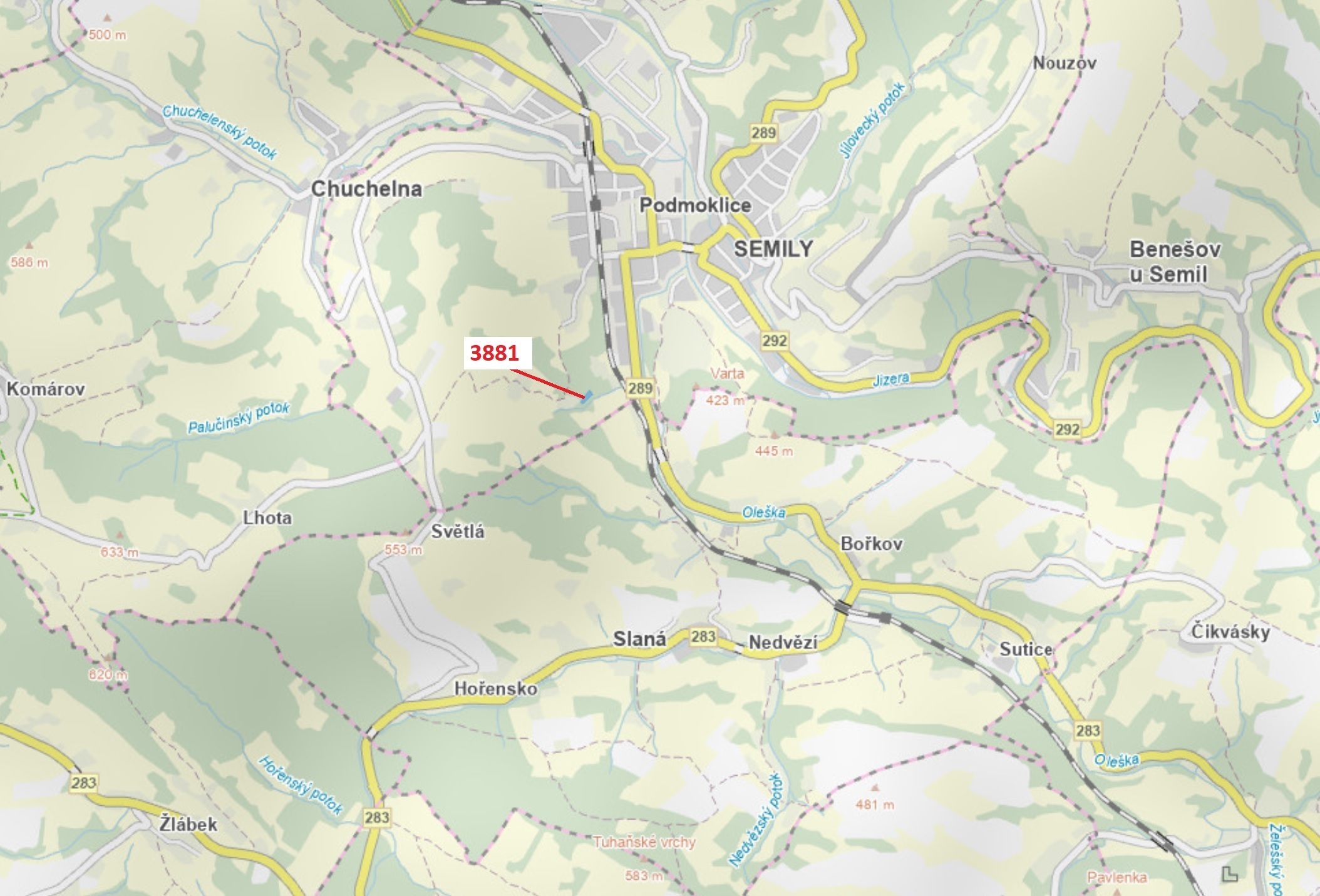 Lesní pozemek o výměře 1939 m2, podíl 1/1, katastrální území Semily, obec Semily, obec s rozšířenou 