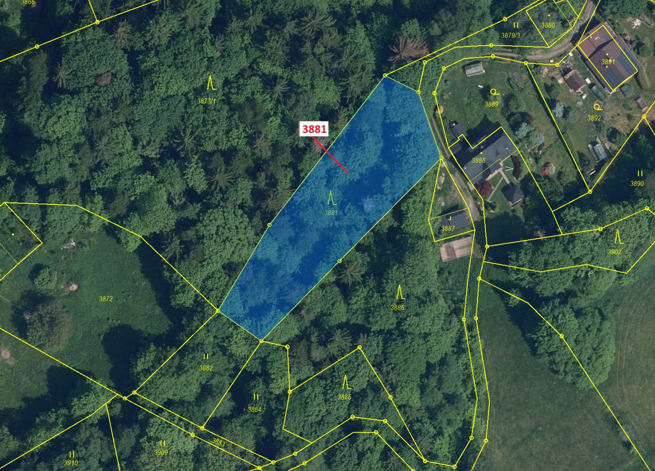 Lesní pozemek o výměře 1939 m2, podíl 1/1, katastrální území Semily, obec Semily, obec s rozšířenou 