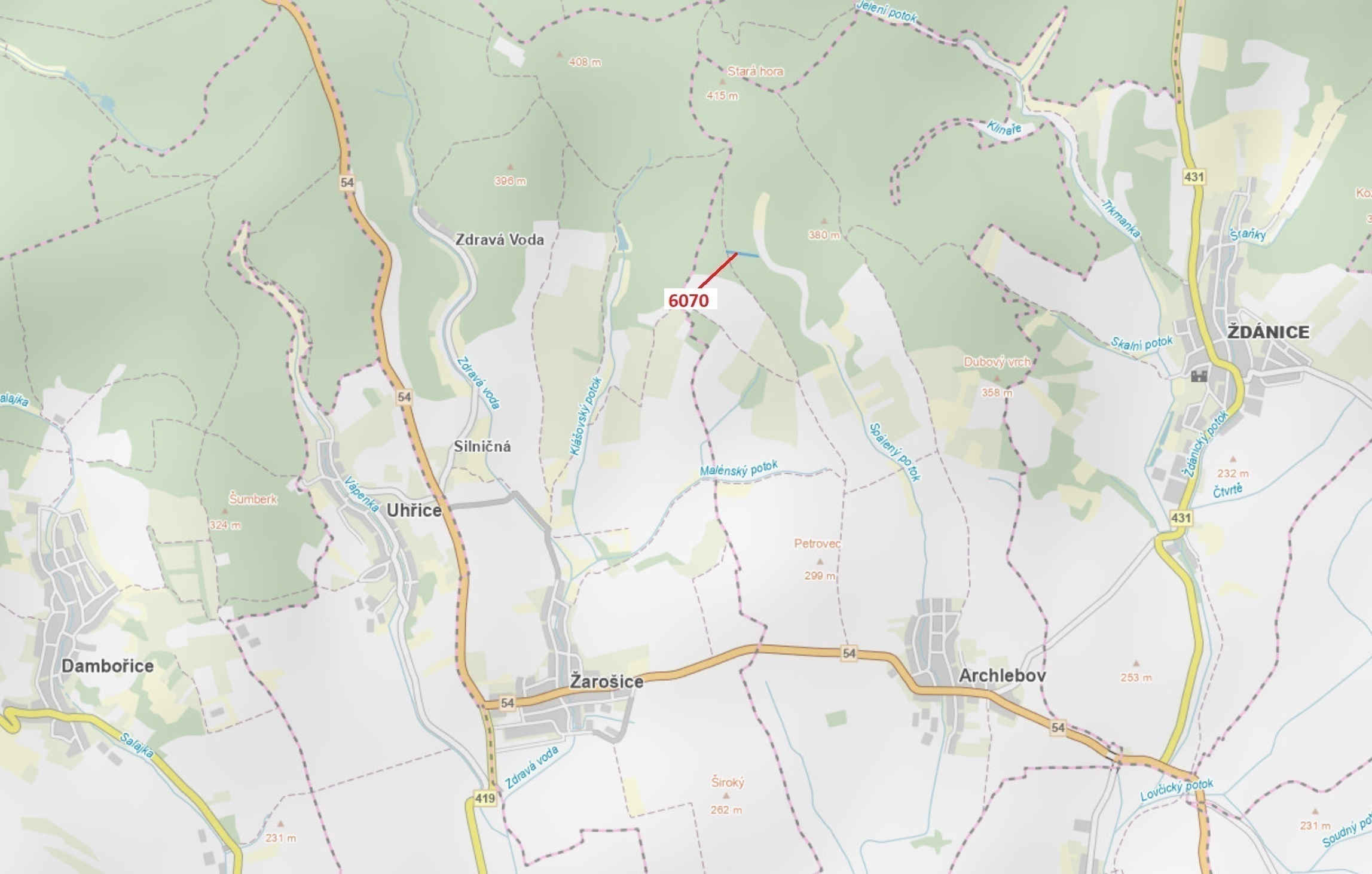 Lesní pozemek o výměře 2892 m2, podíl 1/1, katastrální území Archlebov, obec Archlebov, obec s rozší