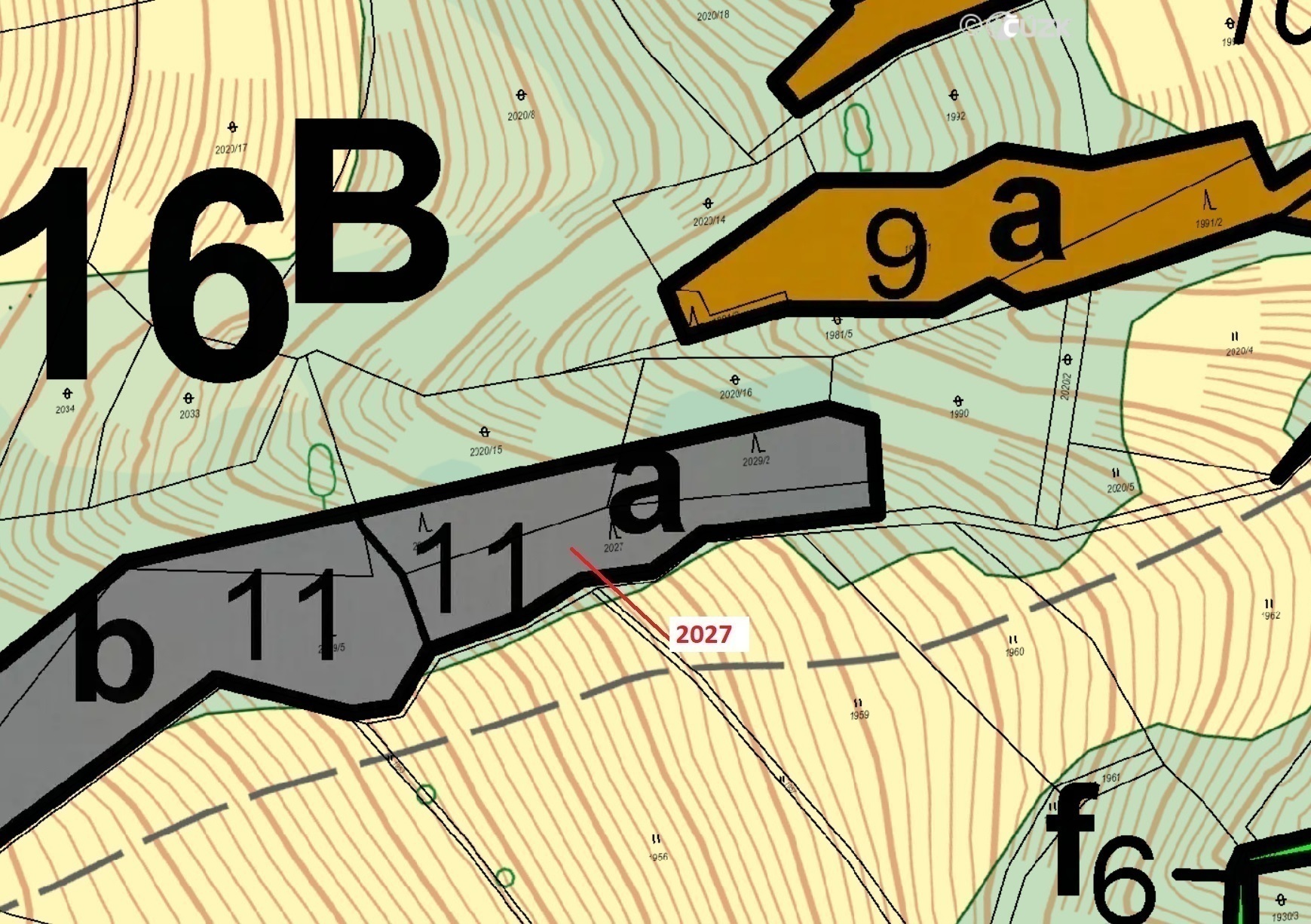 Lesní pozemek o výměře 1252 m2, podíl 1/1, katastrální území Hovězí, obec Hovězí, obec s rozšířenou 