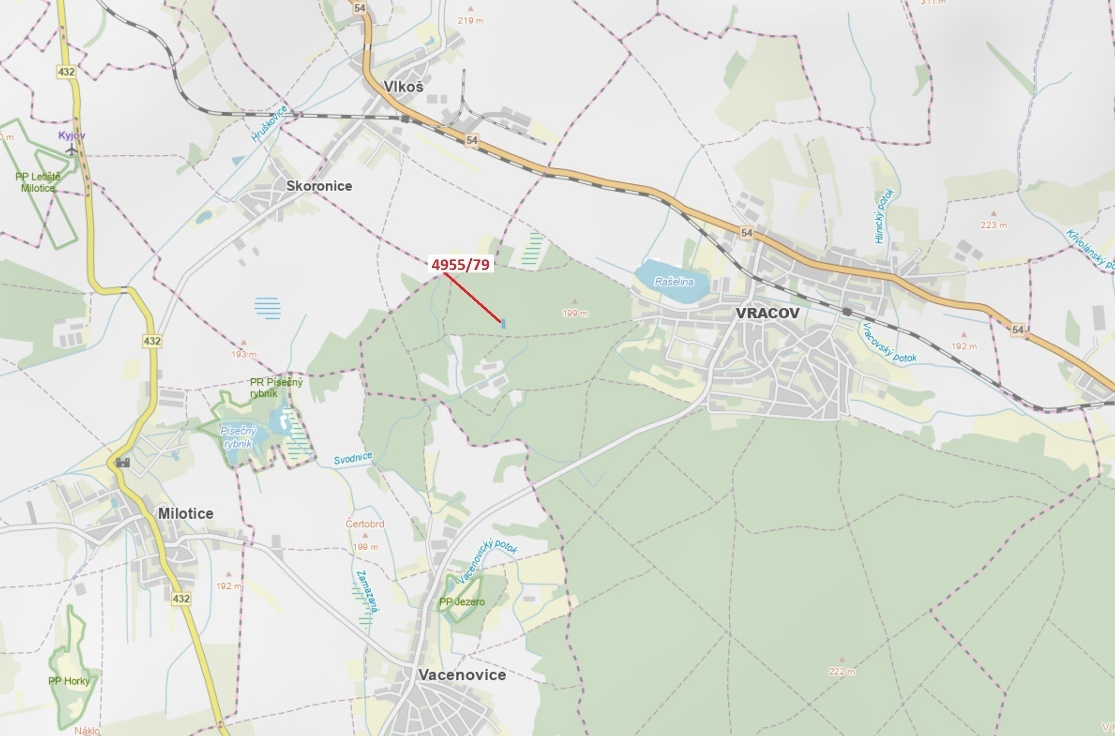 Lesní pozemek o výměře 1662 m2, podíl 1/1, katastrální území Vracov, obec Vracov, obec s rozšířenou 