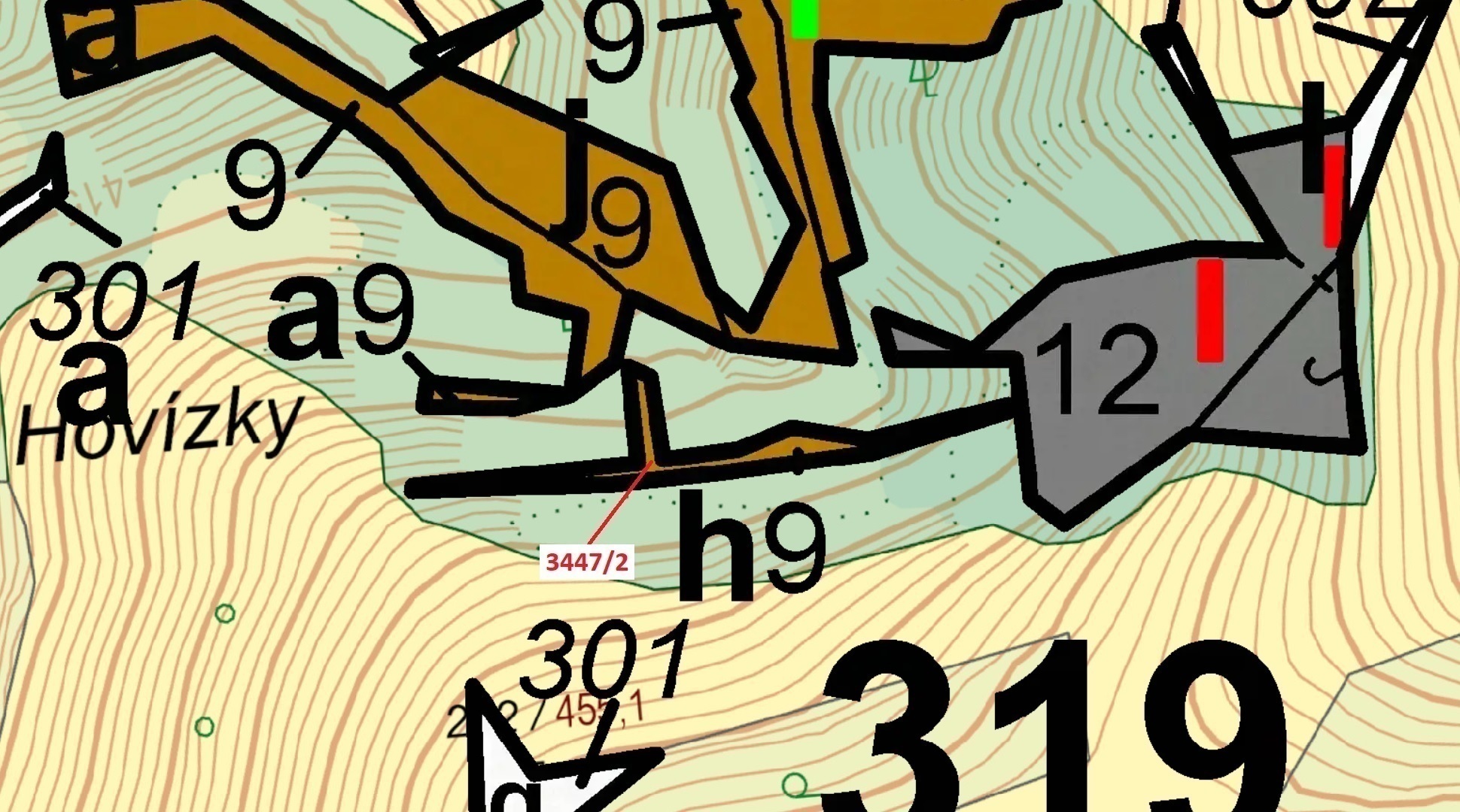 Lesní pozemek o výměře 550 m2, podíl 1/1, katastrální území Hovězí, obec Hovězí, obec s rozšířenou p