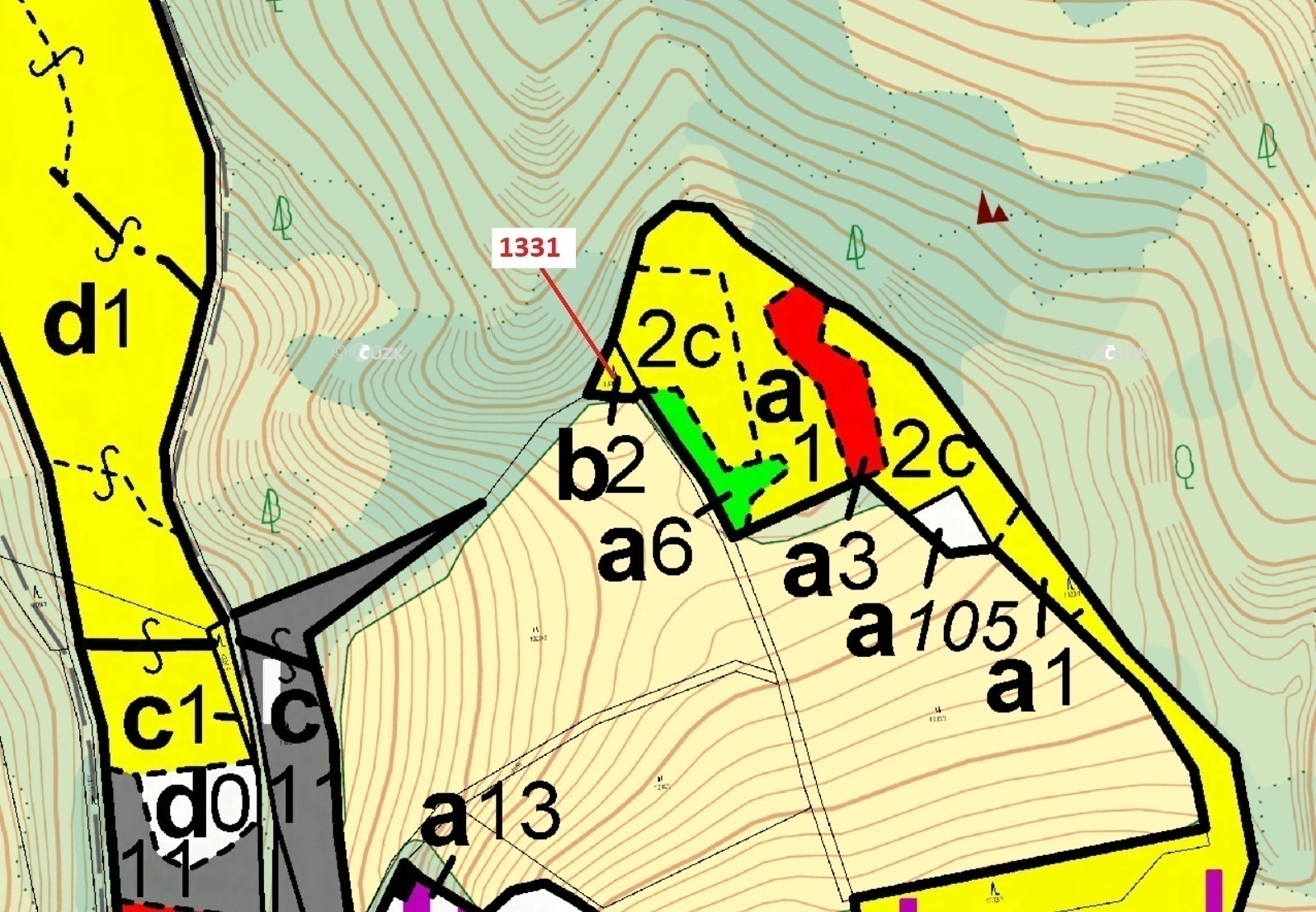 Lesní pozemek o výměře 183 m2, podíl 1/1, katastrální území Kladky, obec Kladky, obec s rozšířenou p