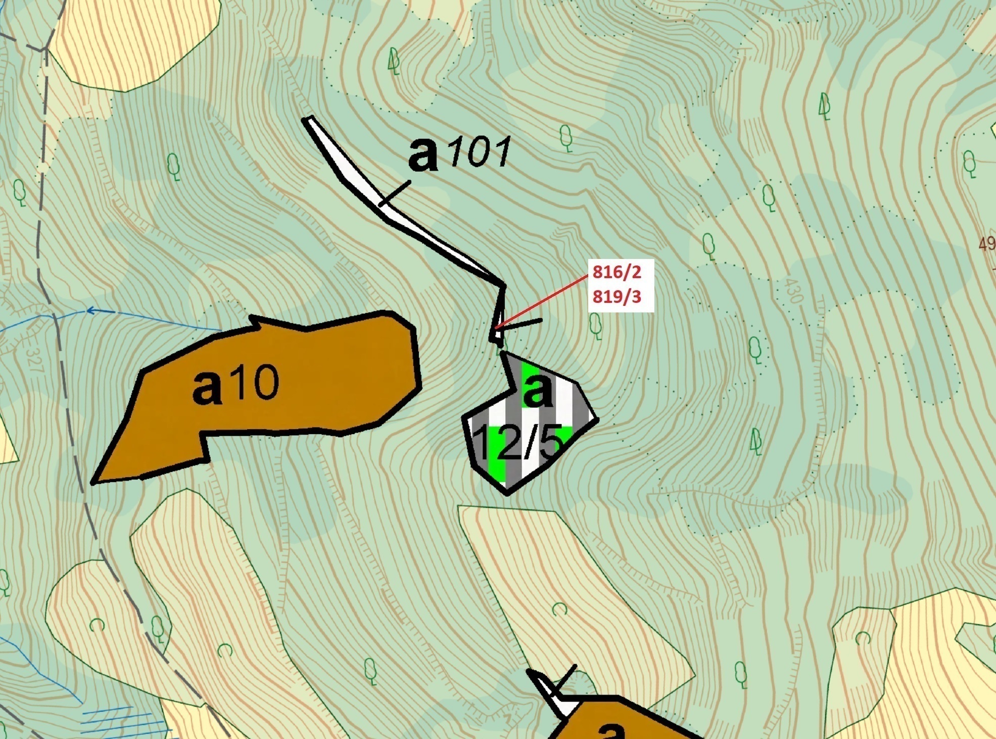 Lesní pozemky o výměře 85 m2, podíl  9/10, katastrální území Zubrnice, obec Zubrnice, obec s rozšíře