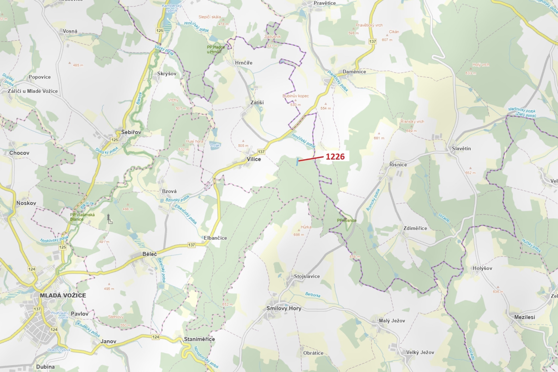 Lesní pozemek o výměře 3593 m2, podíl 1/1, katastrální území Vilice, obec Vilice, obec s rozšířenou 