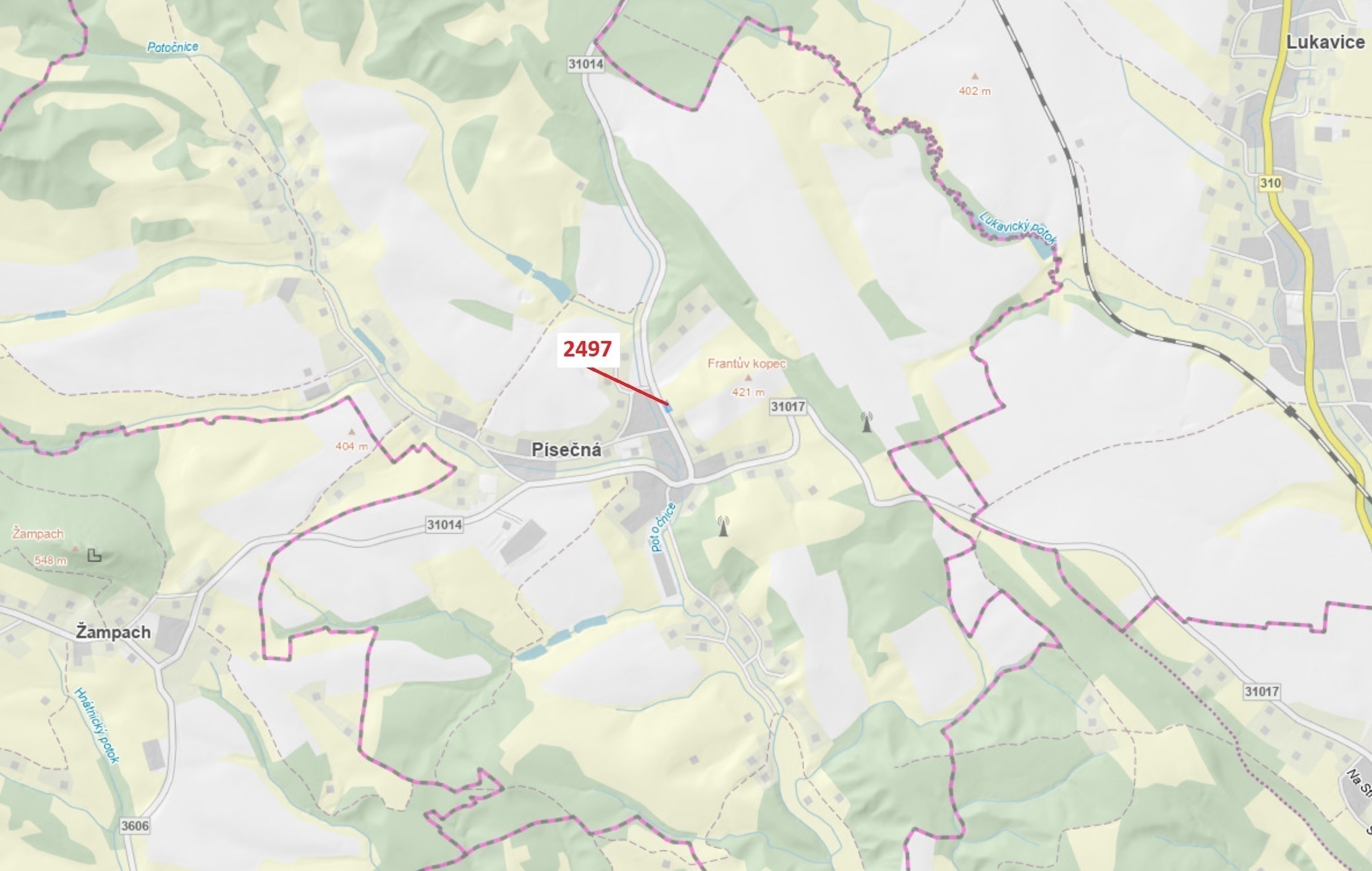 Lesní pozemek o výměře 797 m2, podíl 1/1, katastrální území Písečná u Žamberka, obec Písečná, obec s