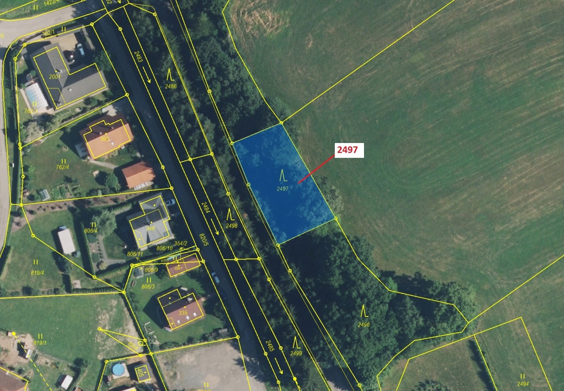 Lesní pozemek o výměře 797 m2, podíl 1/1, katastrální území Písečná u Žamberka, obec Písečná, obec s