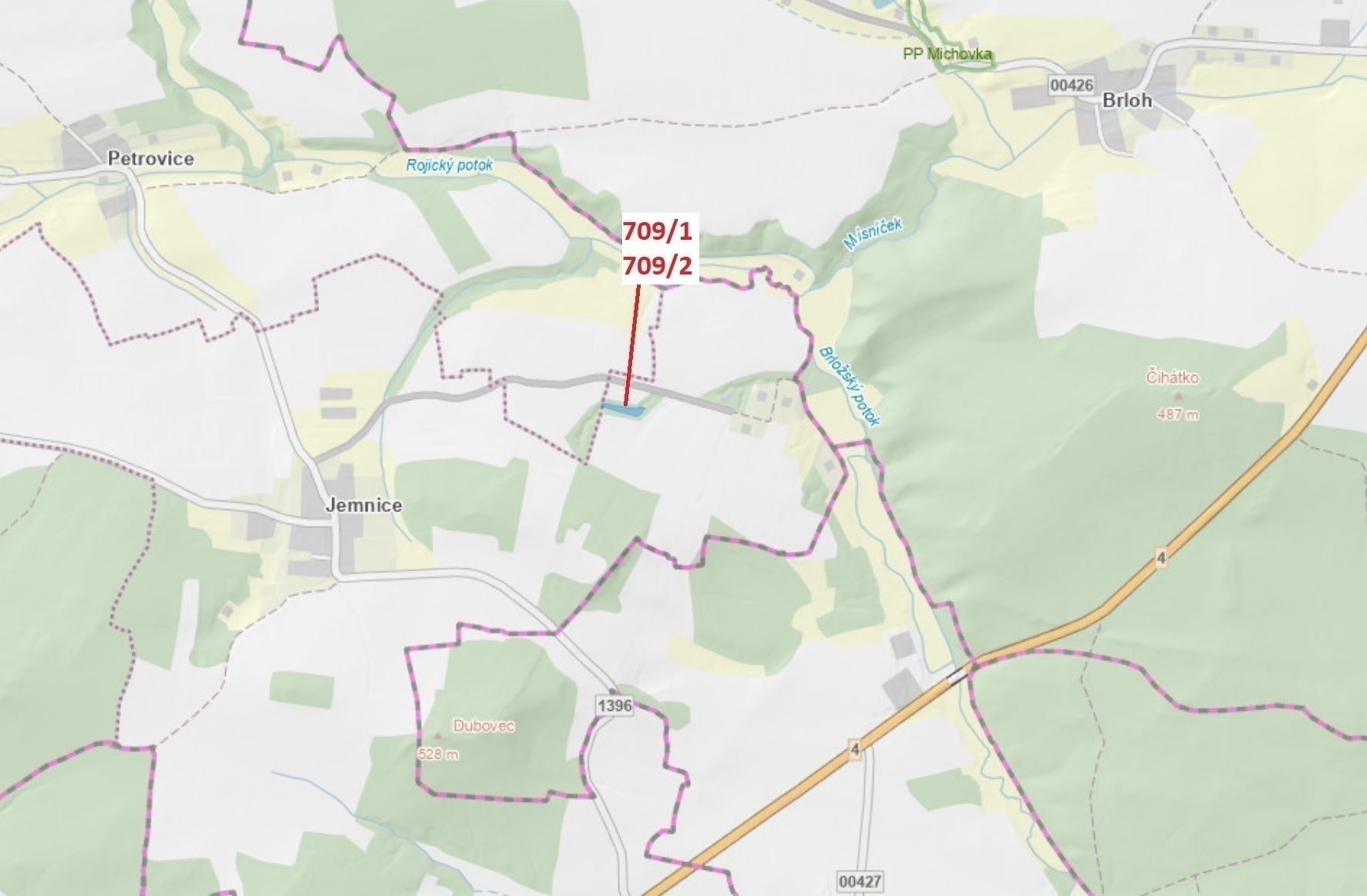 Lesní pozemky o výměře 1823 m2, podíl 1/1, katastrální území Jemnice u Oseka, obec Osek, obec s rozš