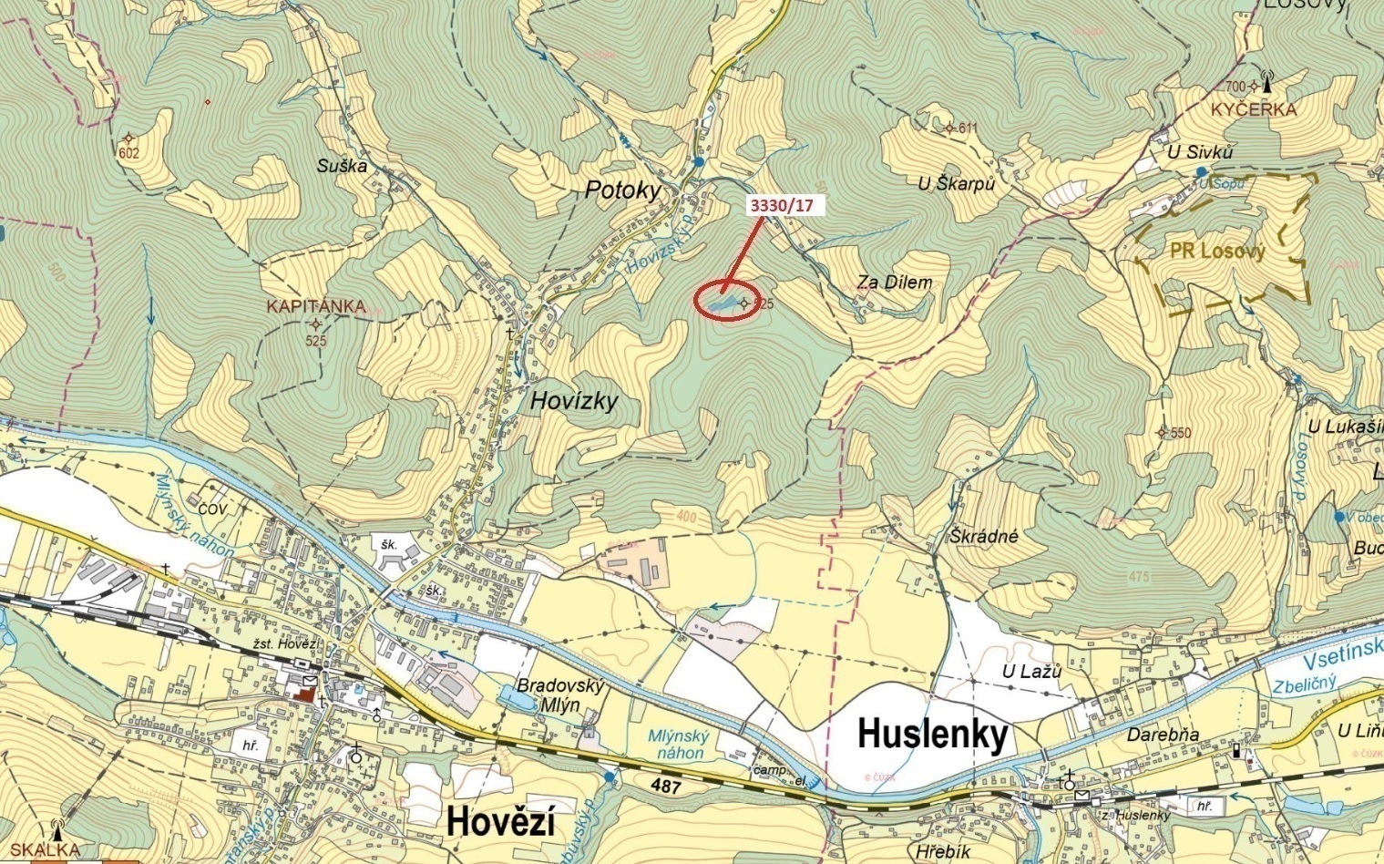 Lesní pozemek o výměře 1781 m2, podíl 1/1, katastrální území Hovězí, obec Hovězí, obec s rozšířenou 