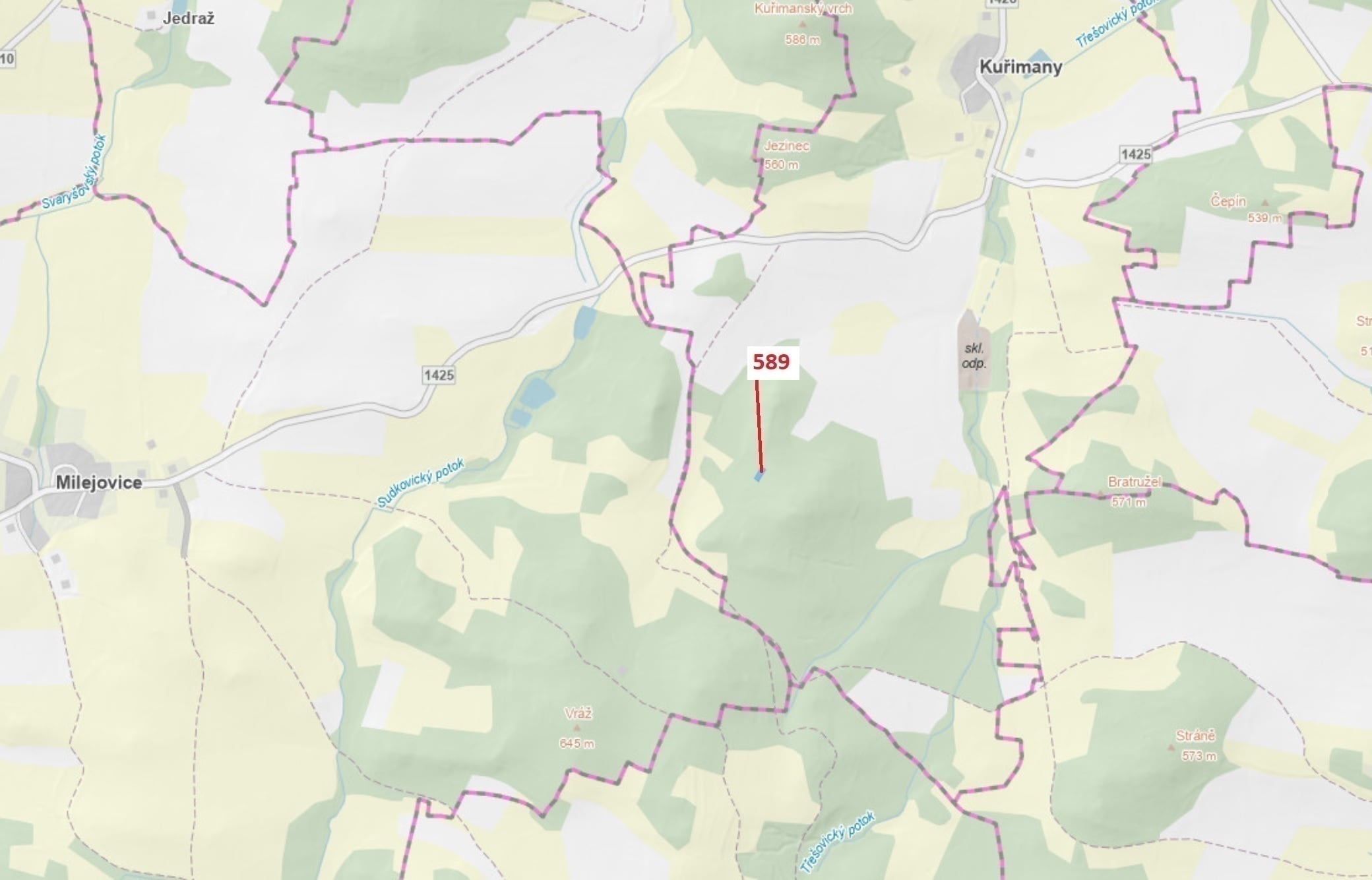 Lesní pozemek o výměře 713 m2, podíl 1/1, katastrální území Kuřimany, obec Kuřimany, obec s rozšířen