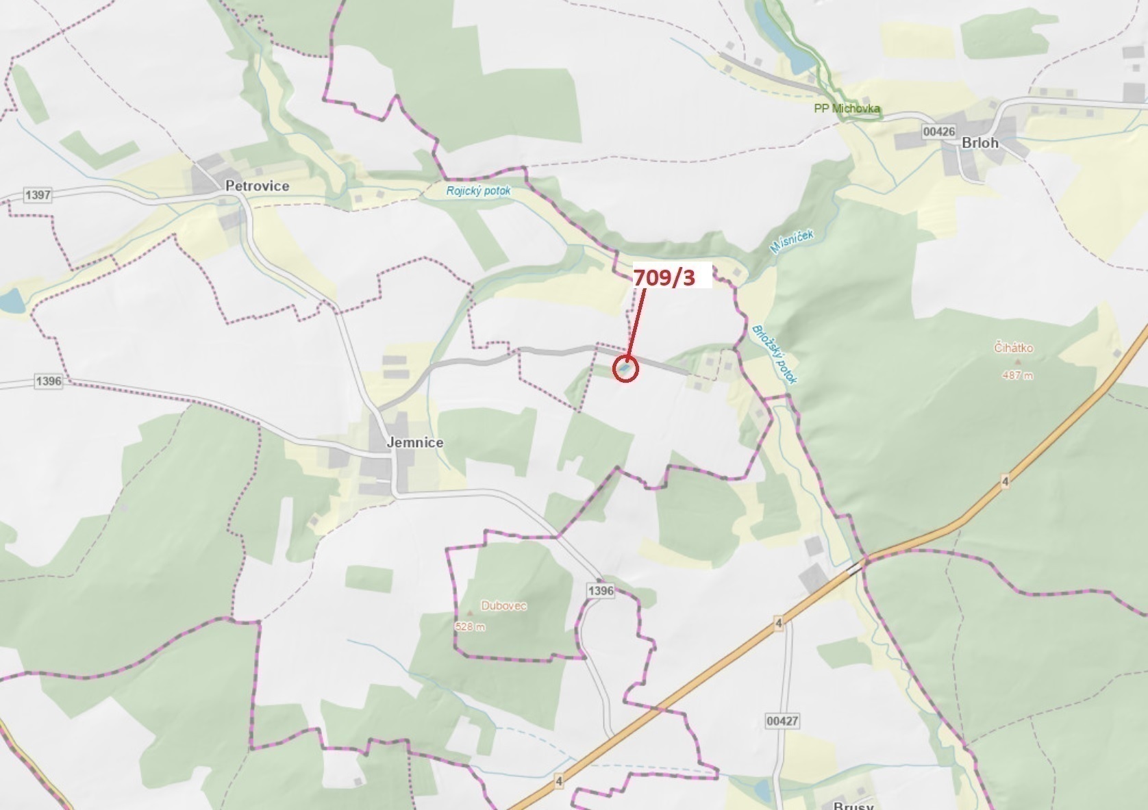 Lesní pozemky o výměře 301 m2, podíl 1/1, katastrální území Jemnice u Oseka, obec Osek, obec s rozší