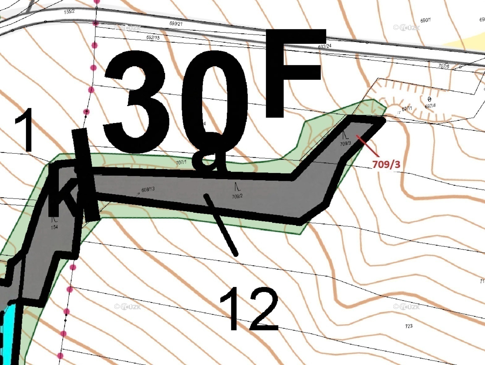 Lesní pozemky o výměře 301 m2, podíl 1/1, katastrální území Jemnice u Oseka, obec Osek, obec s rozší