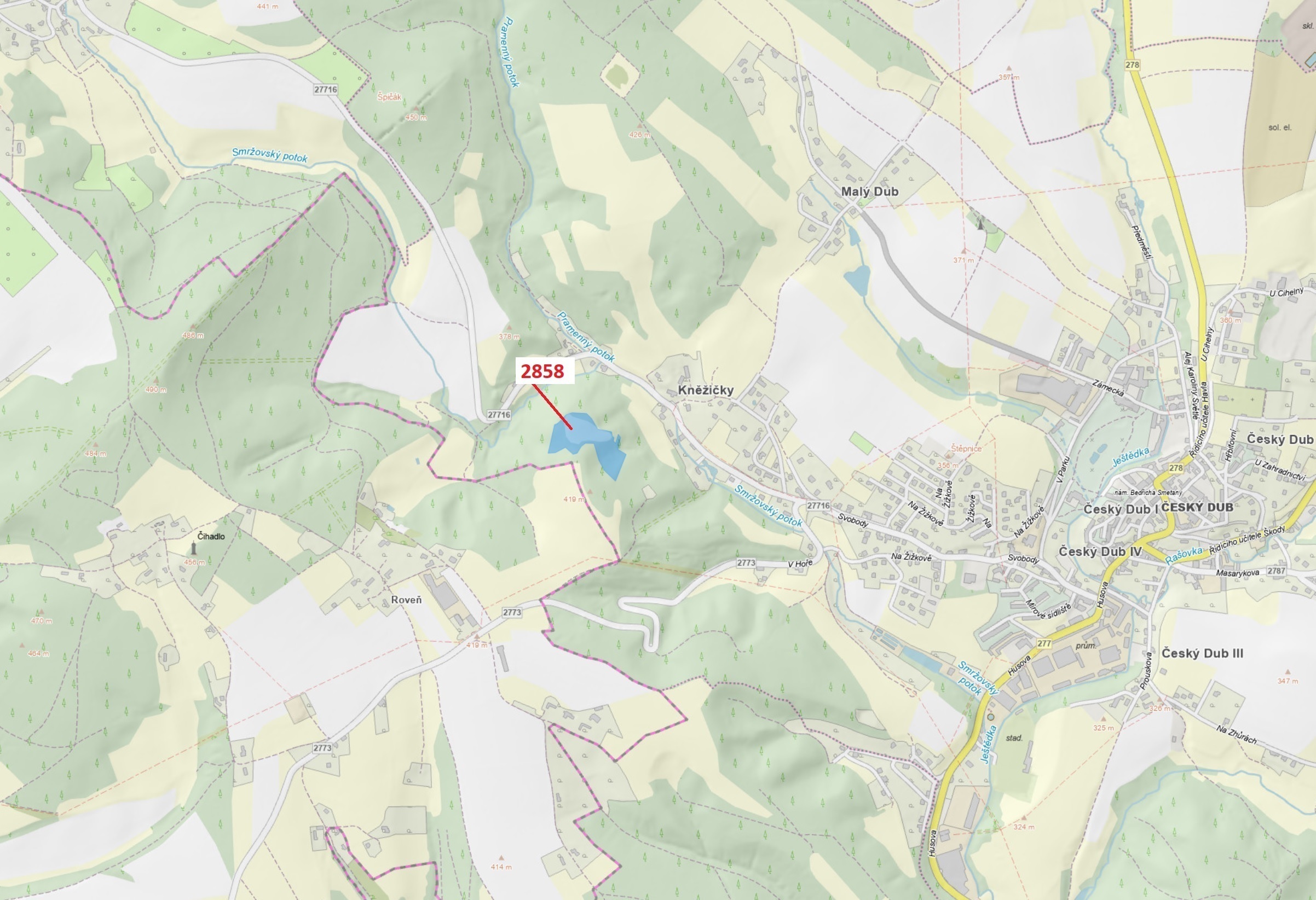 Trvalý travní porost o výměře 16 722 m2, podíl 1/1, katastrální území Český Dub, obec Český Dub, obe