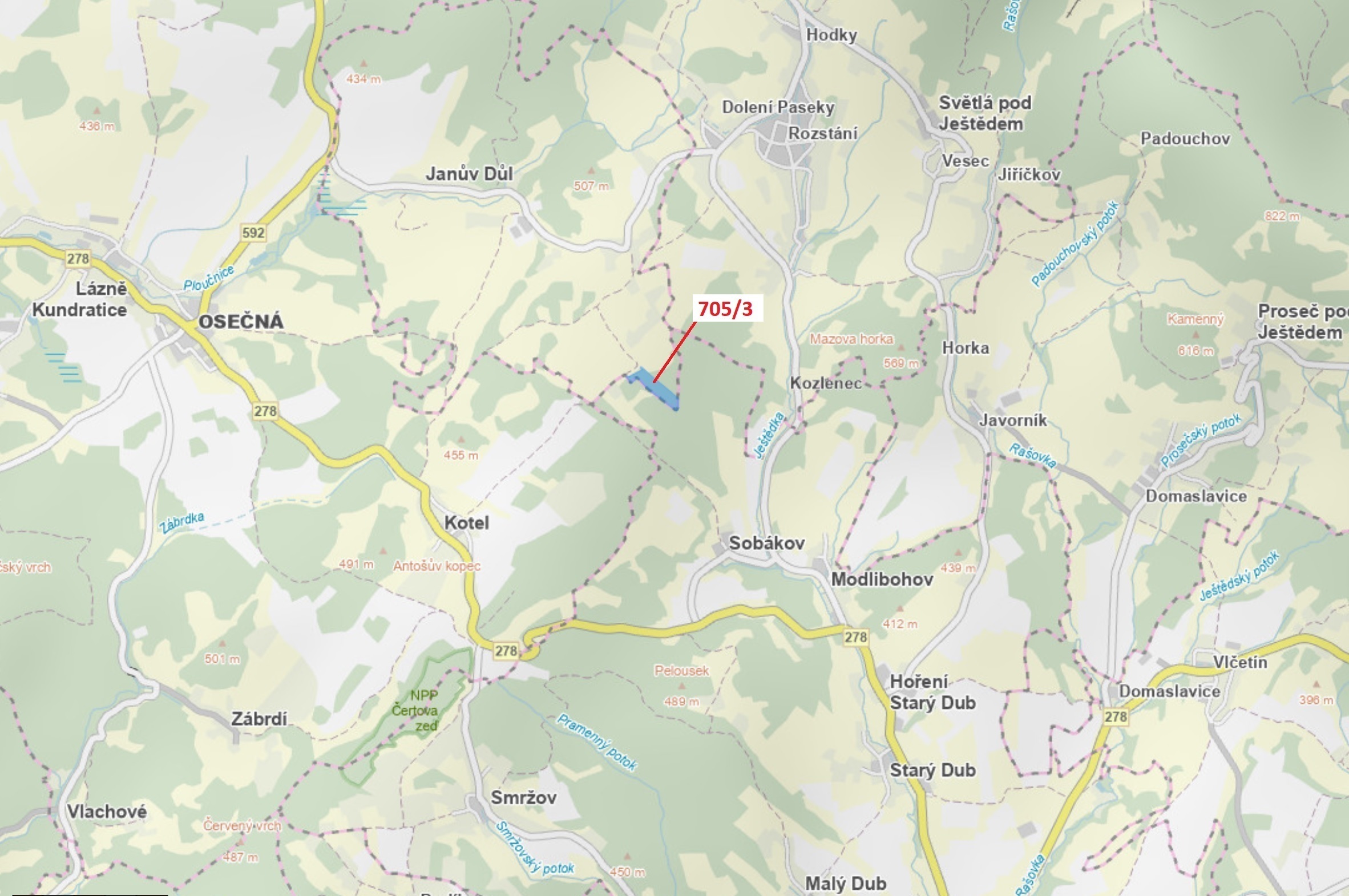 Lesní pozemek o výměře 27 787 m2, podíl 1/1, katastrální území Janův Důl, obec Janův Důl, obec s roz