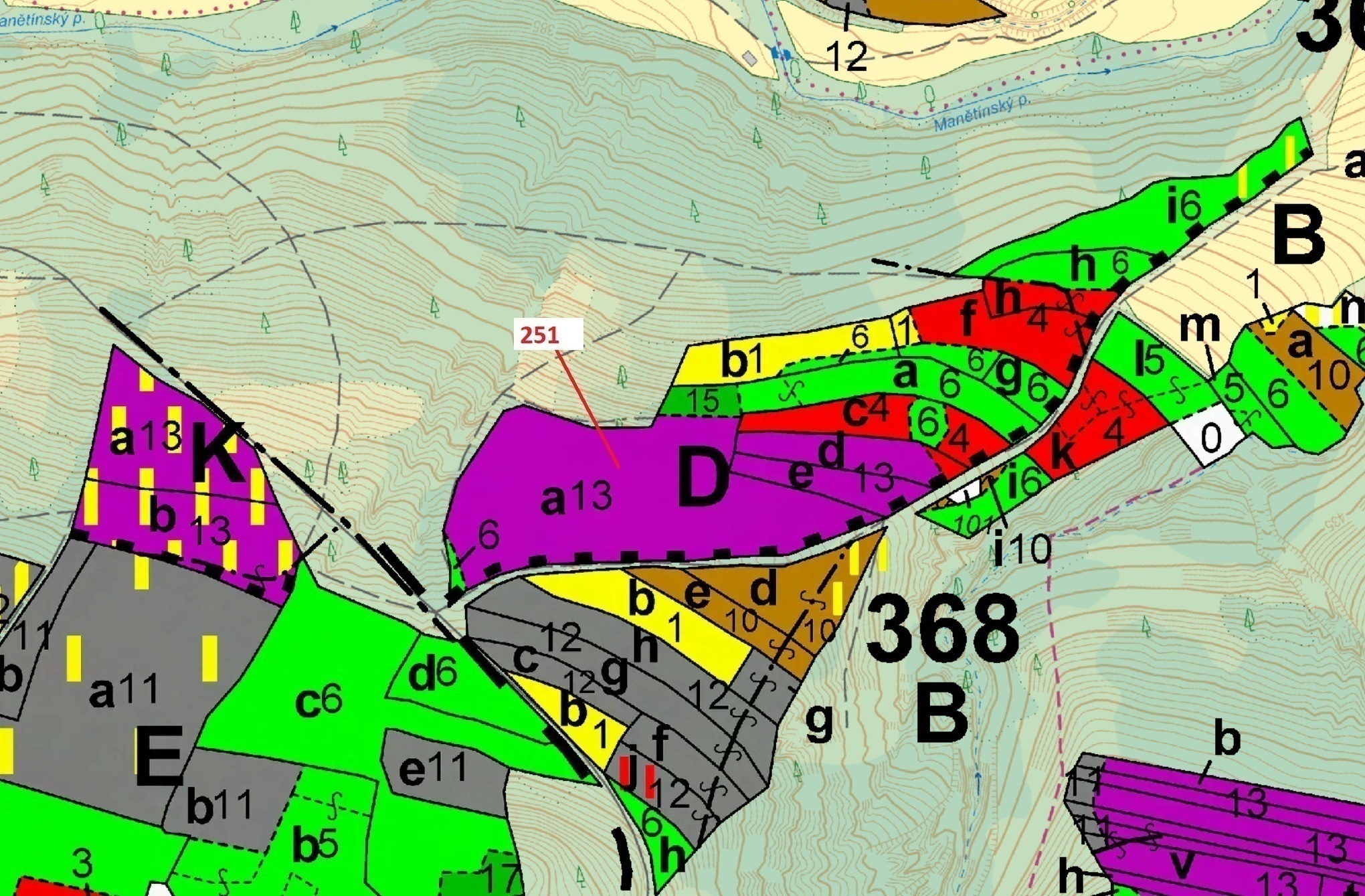 Lesní pozemek o výměře 25 680 m2, podíl 1/1, katastrální území Česká Doubravice, obec Manětín, obec 