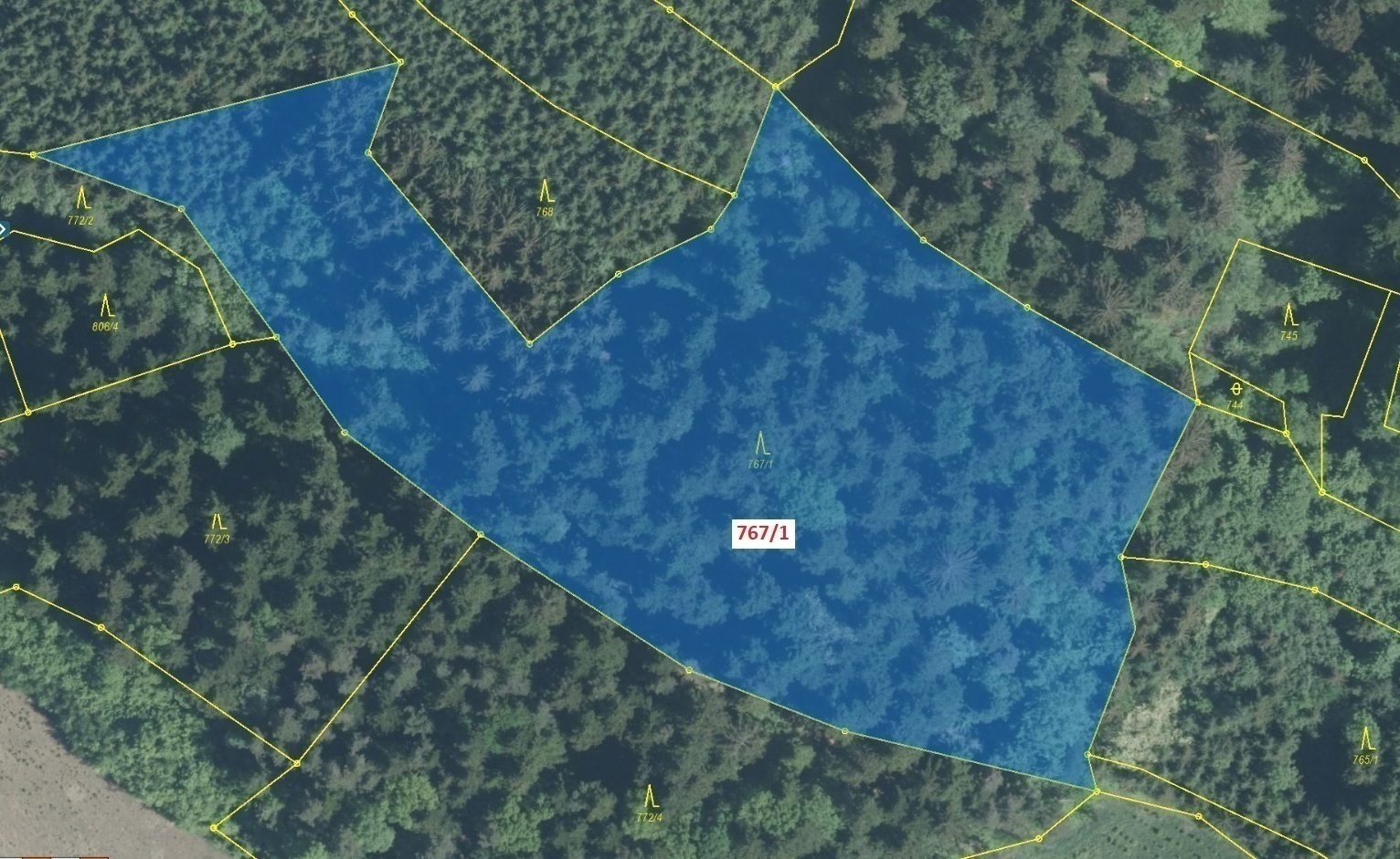 Lesní pozemek o výměře 12 637 m2, podíl 1/1, katastrální území Lačnov, obec Lačnov, obec s rozšířeno