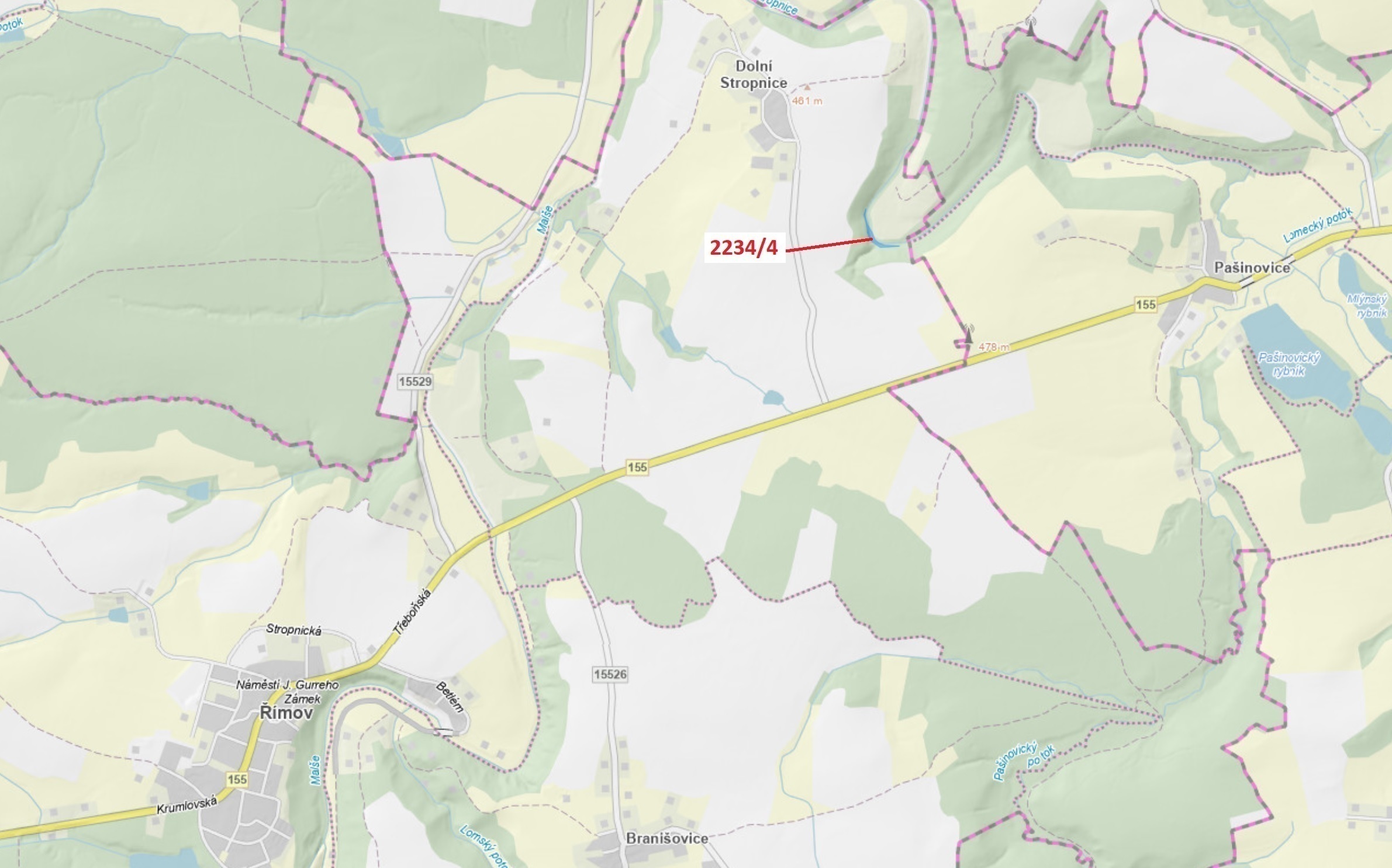 Vodní plocha o výměře 1687 m2, podíl 1/1, katastrální území Dolní Stropnice, obec Římov, obec s rozš