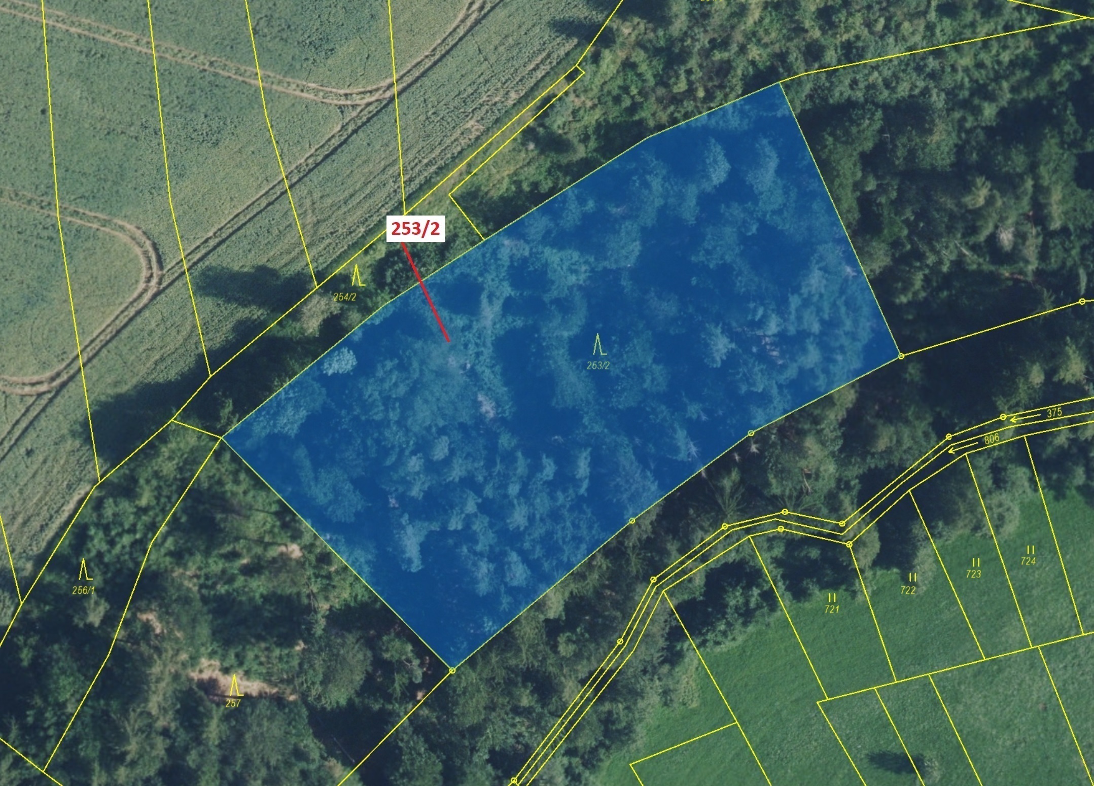 Lesní pozemek o výměře 7263 m2, podíl 1/1, katastrální území Mokrá Lhota, obec Nové Hrady, obec s ro