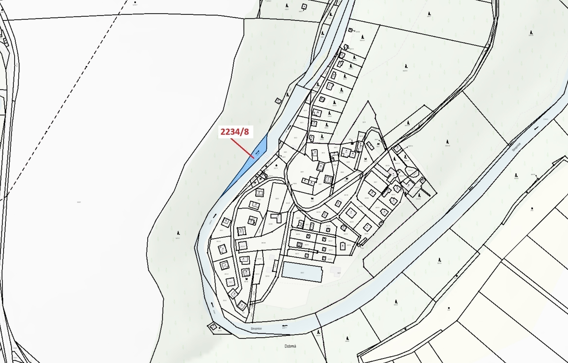 Vodní plocha o výměře 682 m2, podíl 1/1, katastrální území Dolní Stropnice, obec Římov, obec s rozší